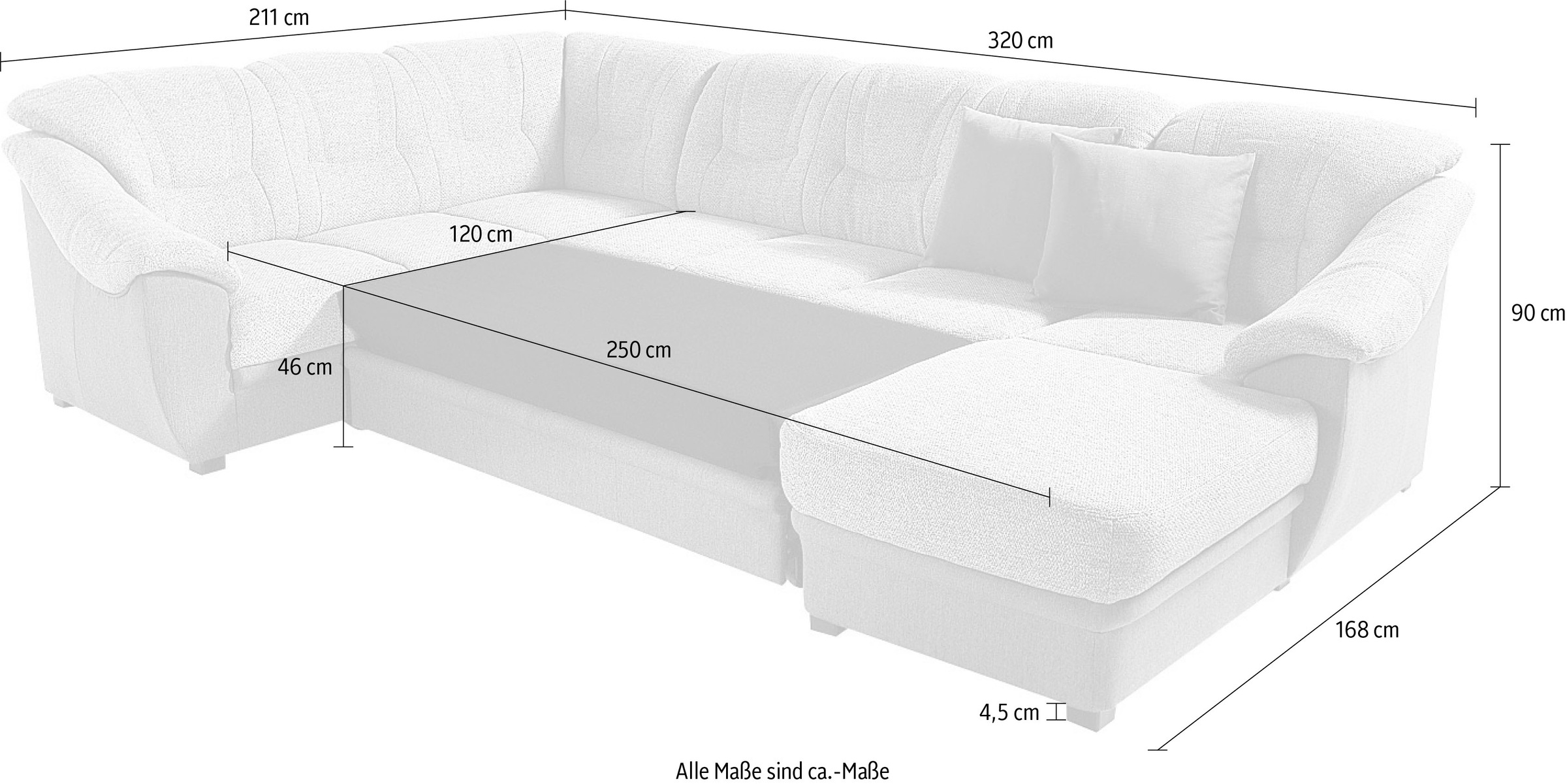 sit&more Wohnlandschaft »Savona U-Form«, wahlweise mit Bettfunktion, inklusive Federkern, frei im Raum stellbar
