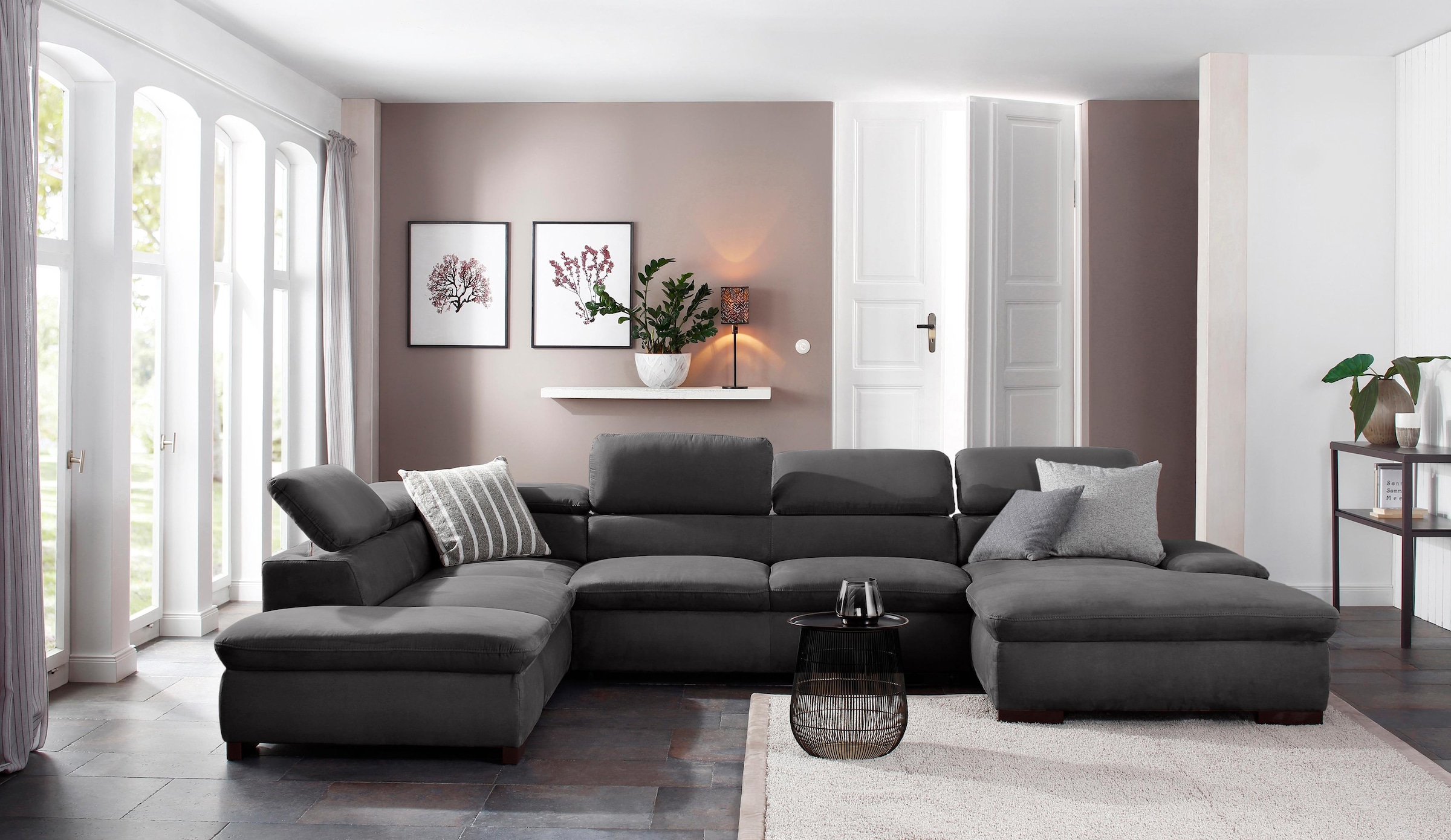 OTTO home Wohnlandschaft "Alberto U-Form, B: 350 cm, mit Kopfteilverstellung, XXL-Sofa" optional mit Schlaffunktion, Couch mit Lederoption