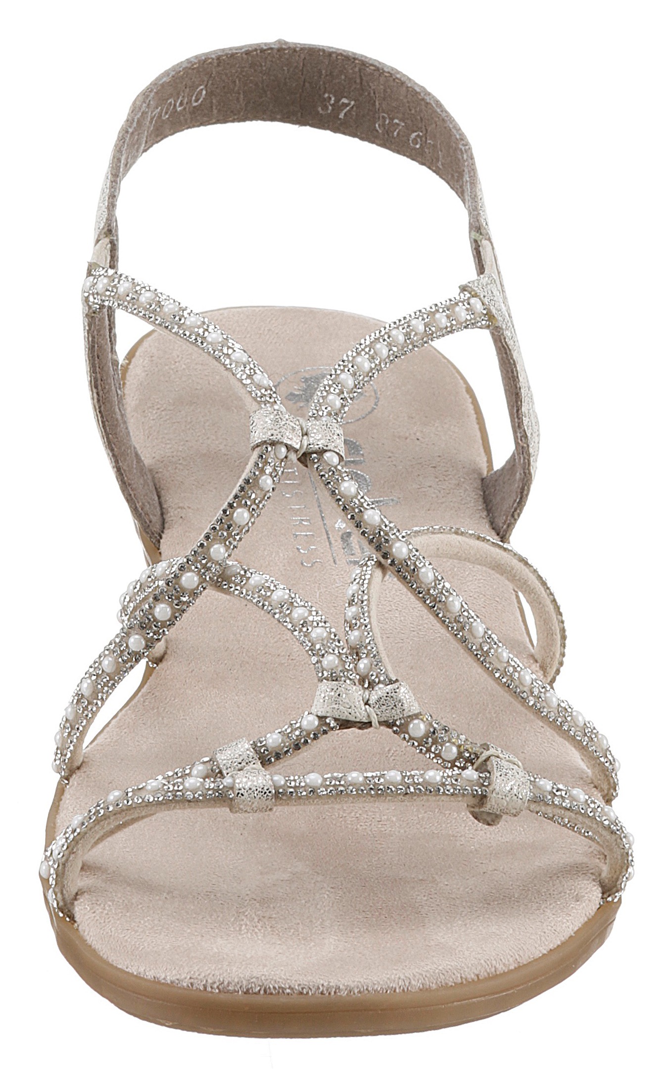 Riemchensandale RIEKER, Damen, Gr. 42, beige (hellbeige), Lederimitat, metallic, Schuhe Riemchensandale, Sommerschuh, Sandalette, Blockabsatz, mit Gummizügen für guten Sitz 3
