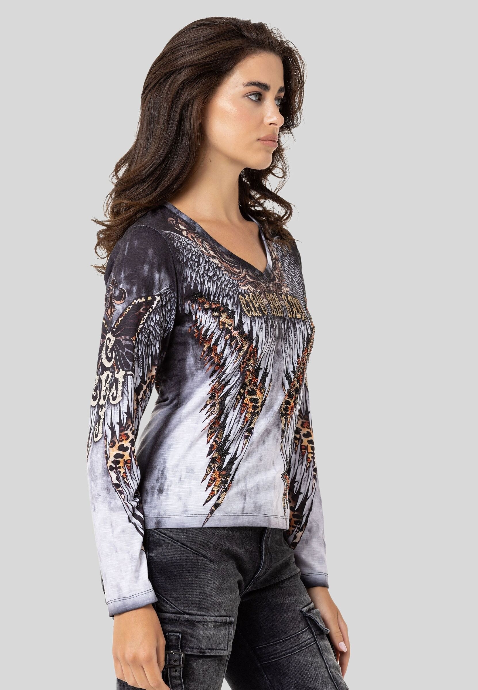 Cipo & Baxx T-Shirt »LONG SLEEVE T-SHIRT«, mit funkelnden Strass-Details