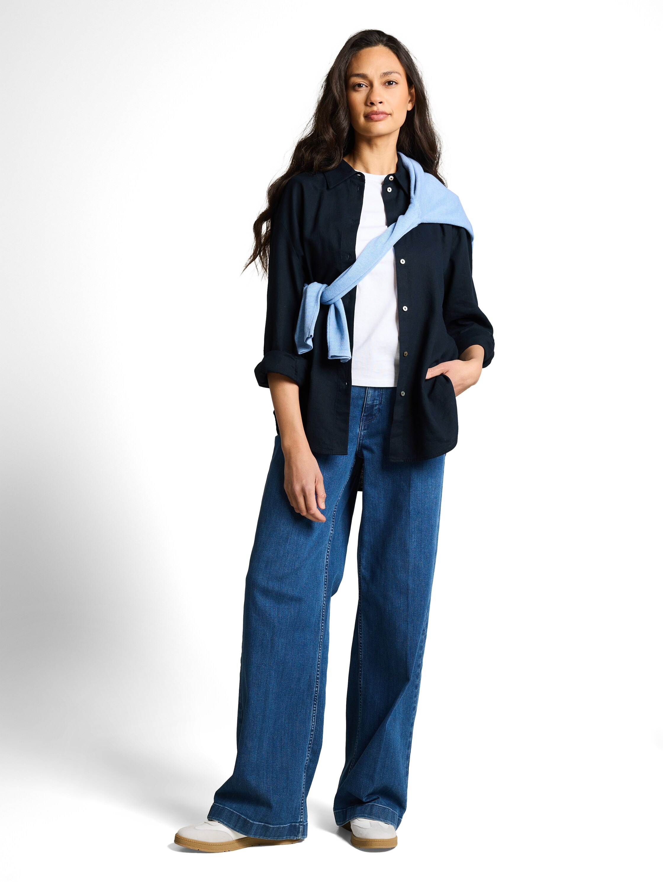 Hemdbluse TOM TAILOR, Damen, Gr. 36, sky captain blau, Web, Obermaterial: 55% Lyocell, 45% Viskose, unifarben, oversize normal, Aufschlag, Blusen Hemdbluse, mit Turn-Up Ärmeln 3