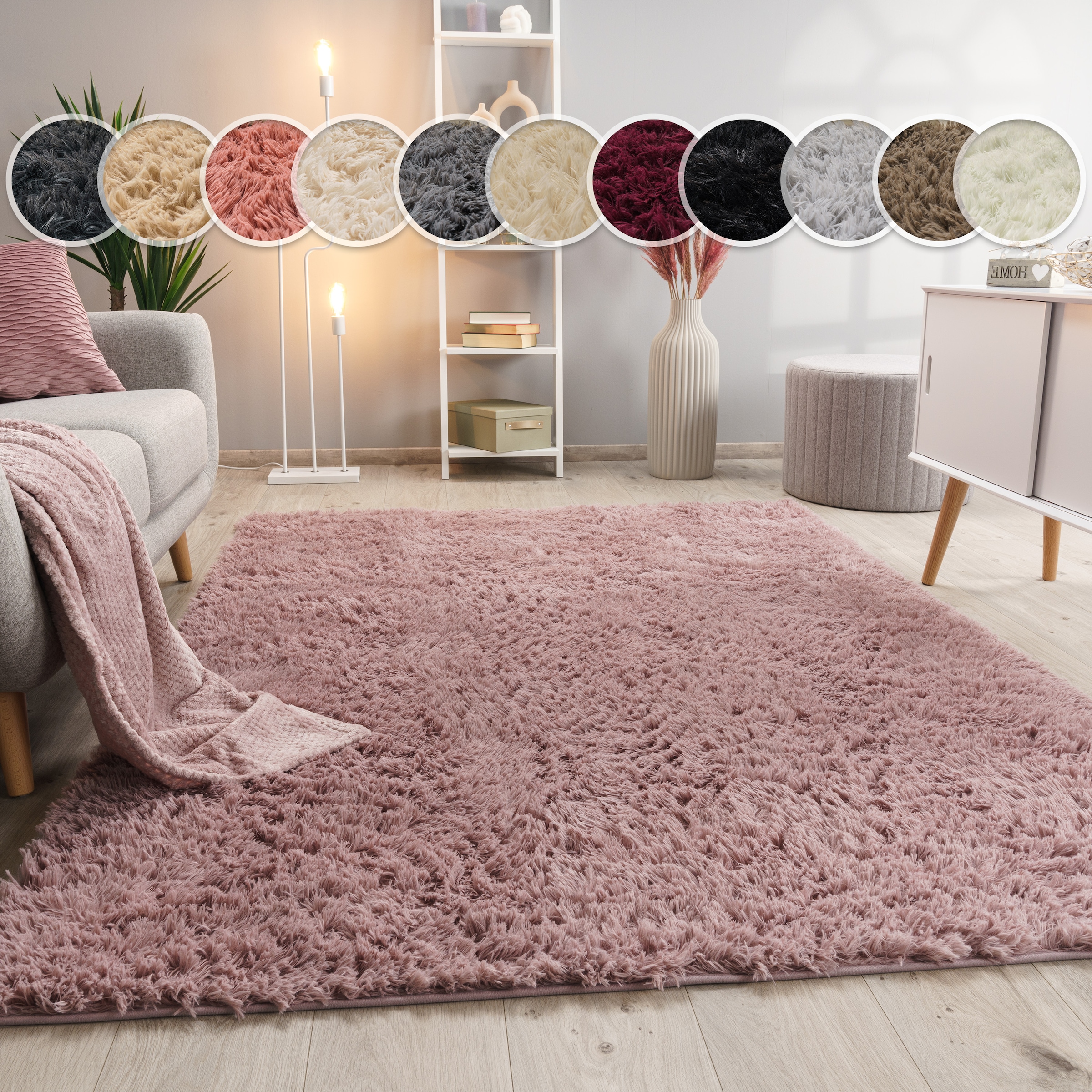 Paco Home Hochflor-Teppich "Silky 591" rechteckig 37 mm Höhe Uni-Farben, be günstig online kaufen