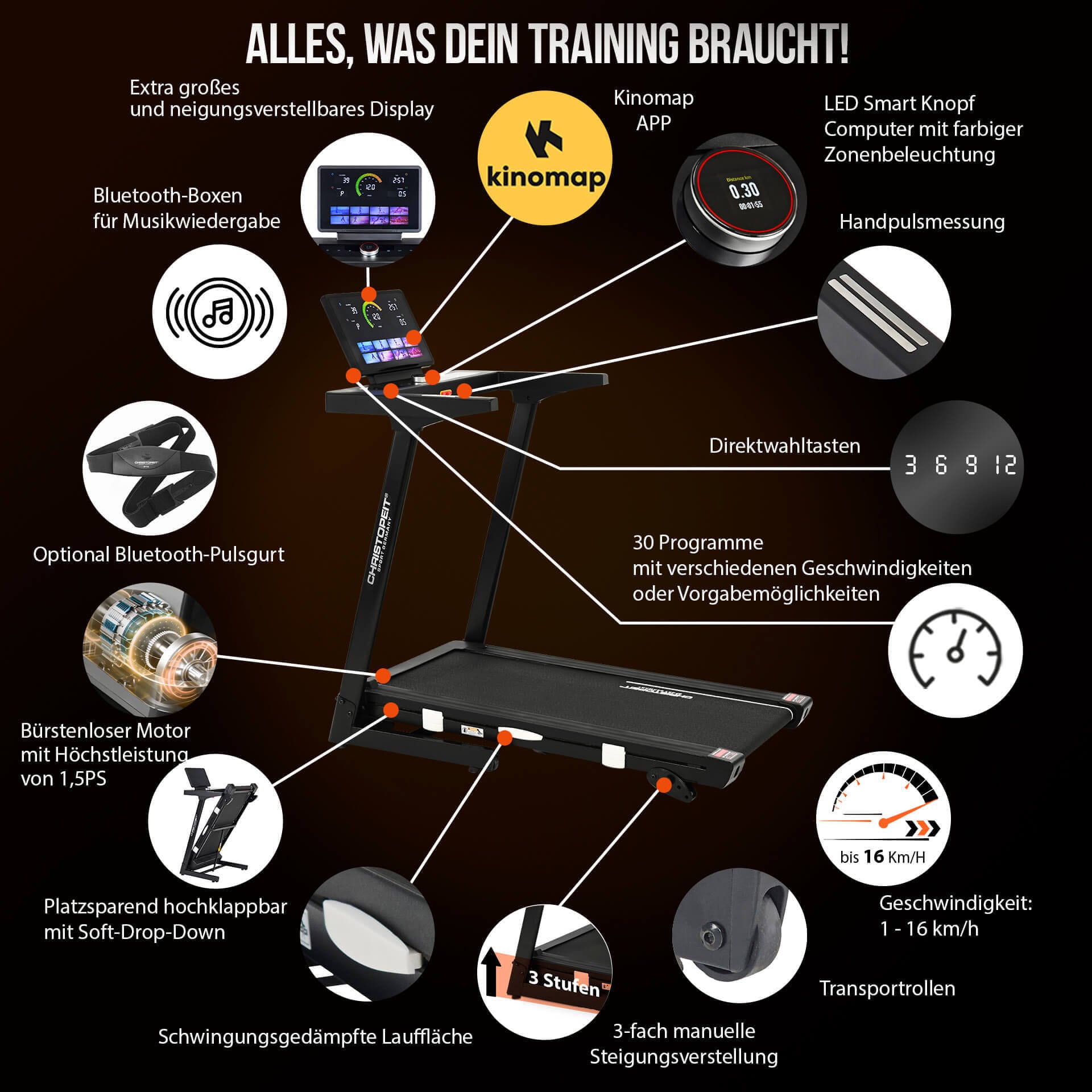 Christopeit Sport® Laufband »Laufband TM 4000 S« bis max. 16 km/h, klappbar, 120 kg max. Benutzergewicht