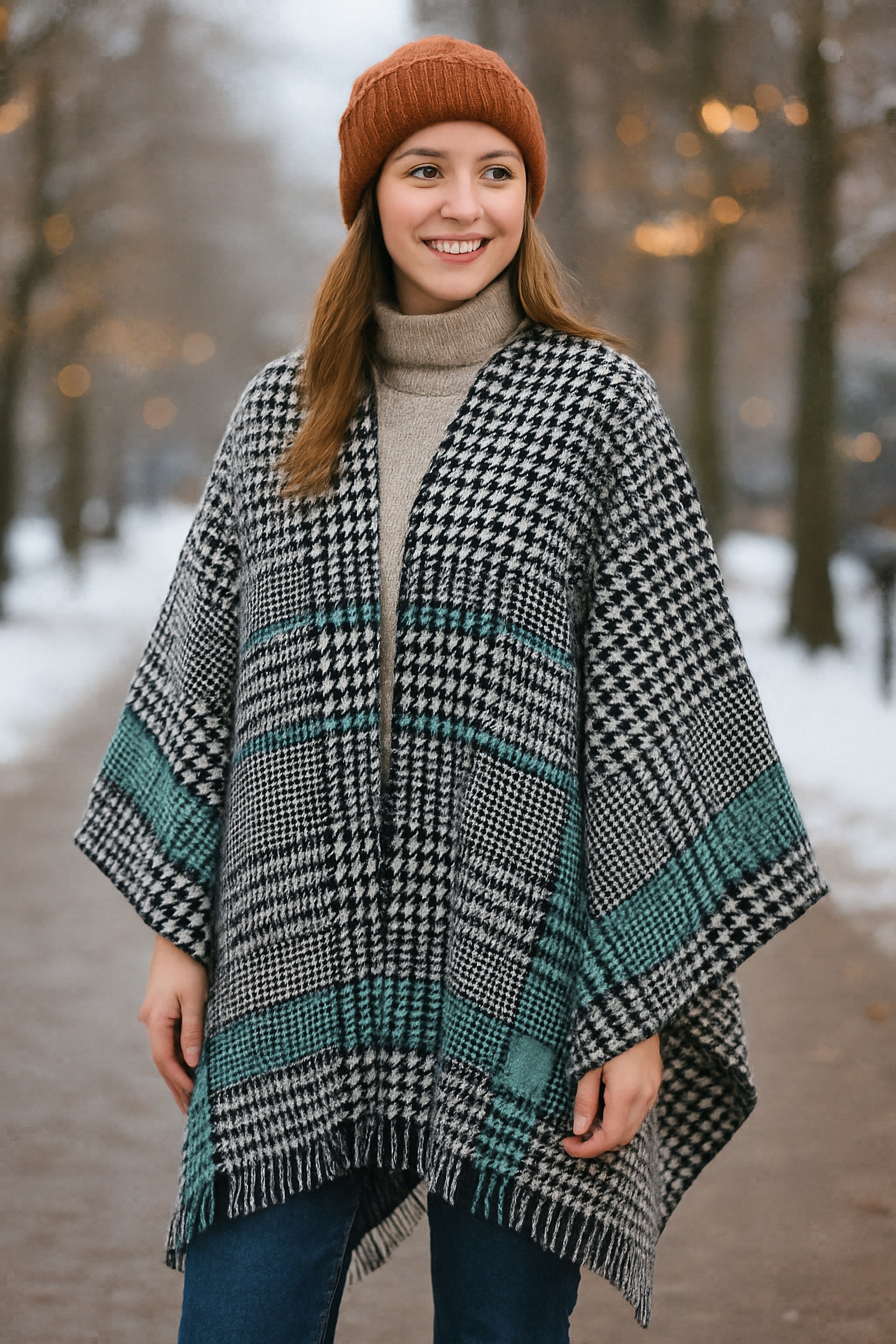 COLLEZIONE ALESSANDRO XXL-Schal "Hahnentritt" 1 Stk. schwarz-weiß mit braun günstig online kaufen