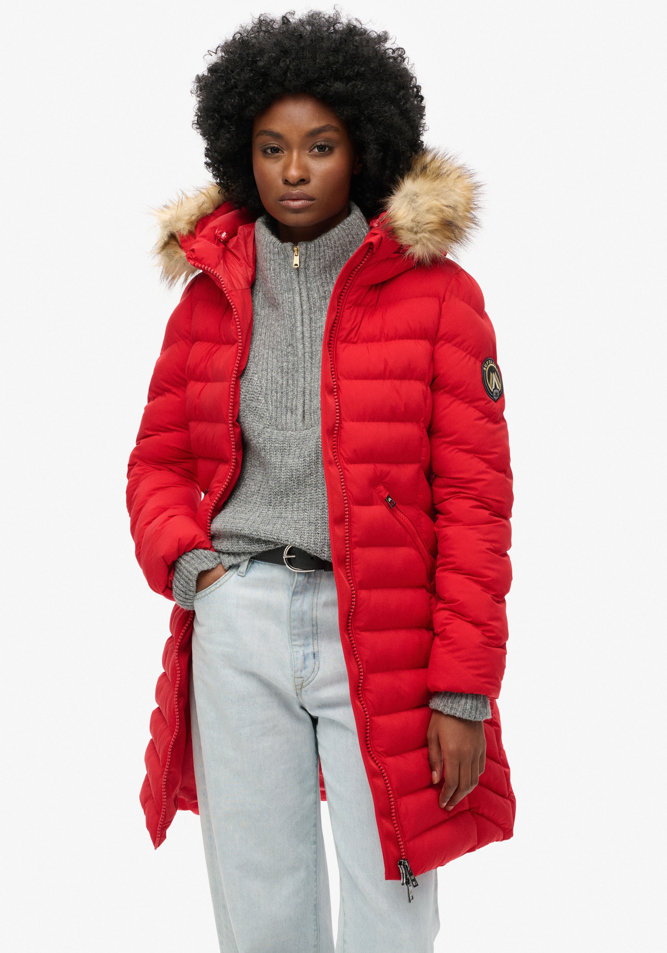 Superdry Steppjacke "FUJI FAUX FUR HOOD MID LENGTH", mit Kapuze günstig online kaufen