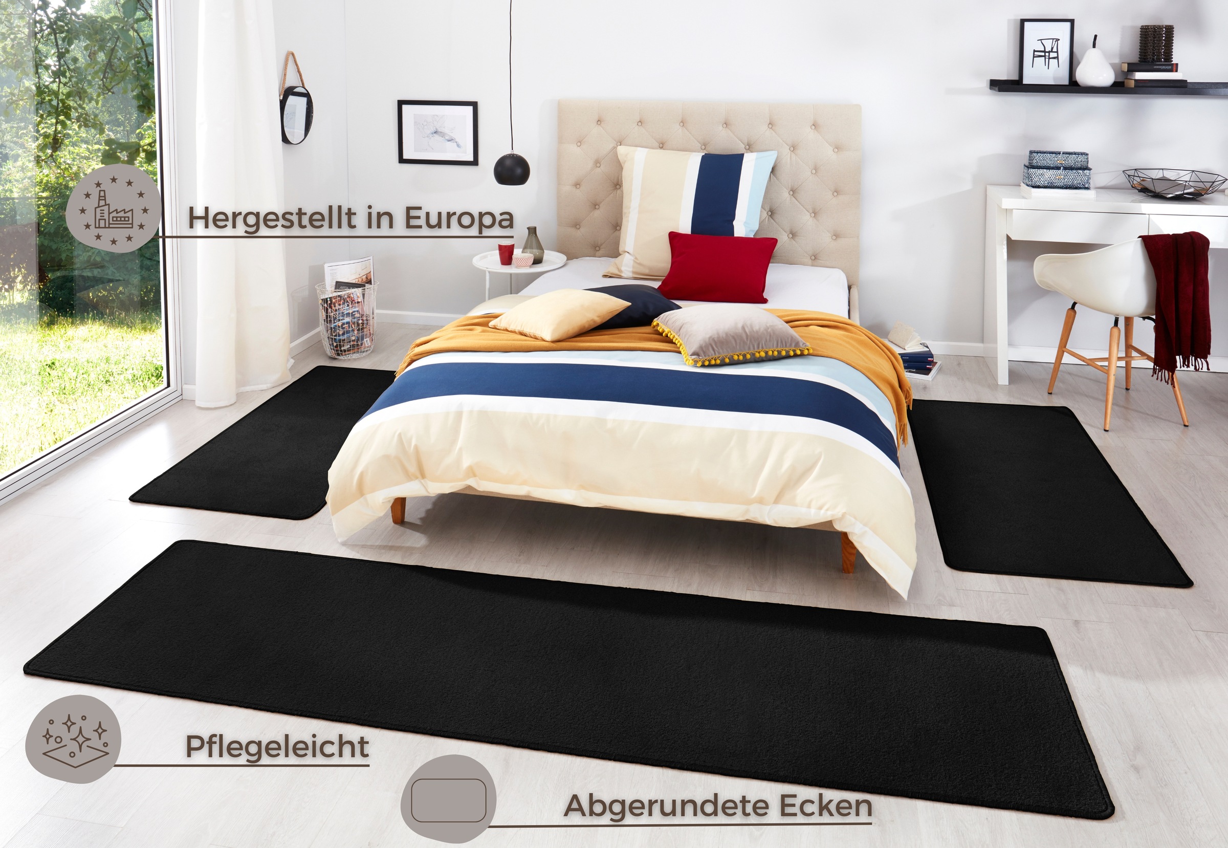 HANSE Home Bettumrandung »Fancy«, (3 tlg.), Unifarben, Bettvorleger, 3-teiliges Läufer-Set fürs Schlafzimmer