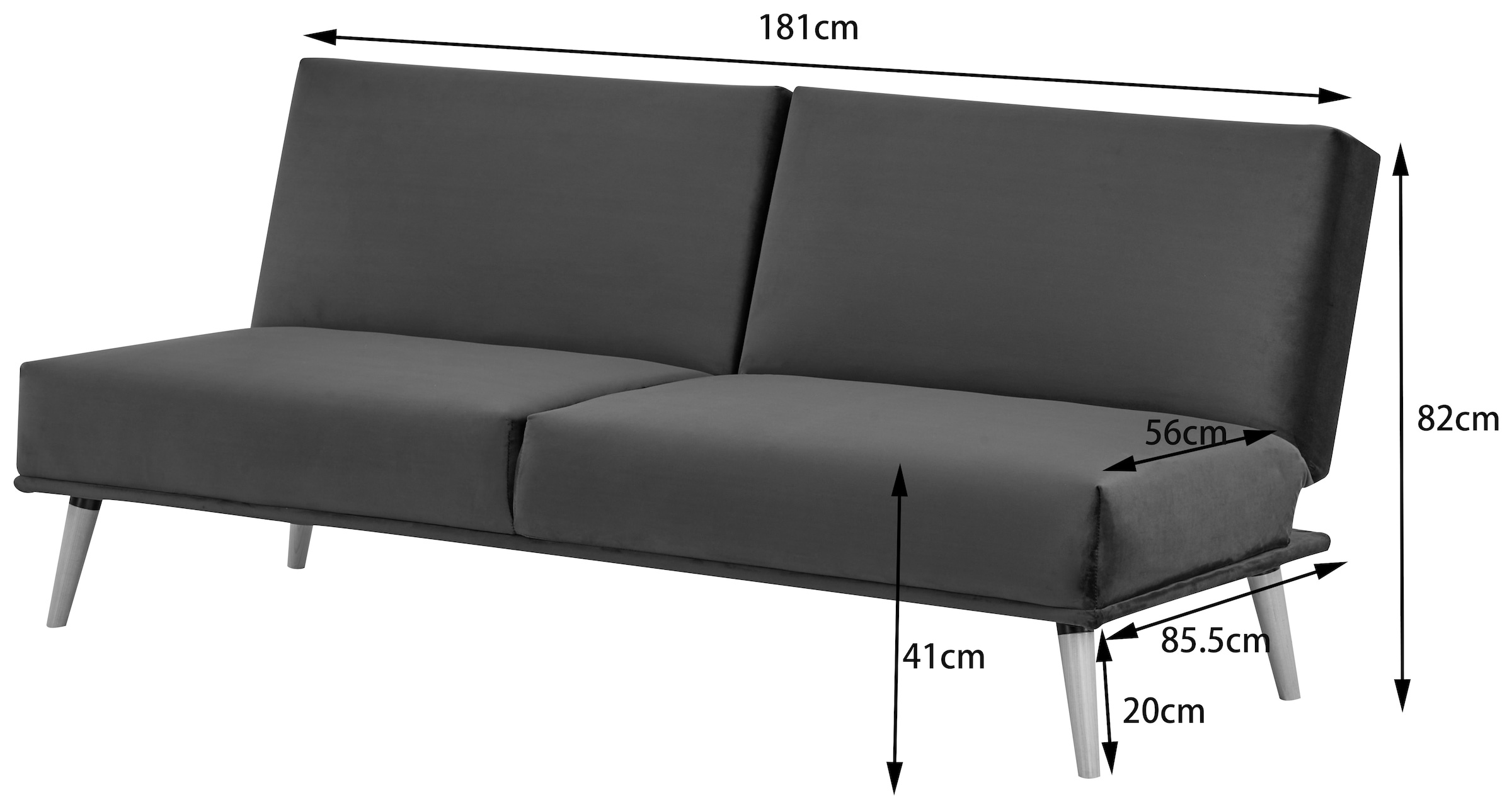 INOSIGN Schlafsofa »TRIPTON, 181 cm, klappbarer 3-Sitzer mit Schlaffunktion,«, verstellbarer geteilter Rücken
