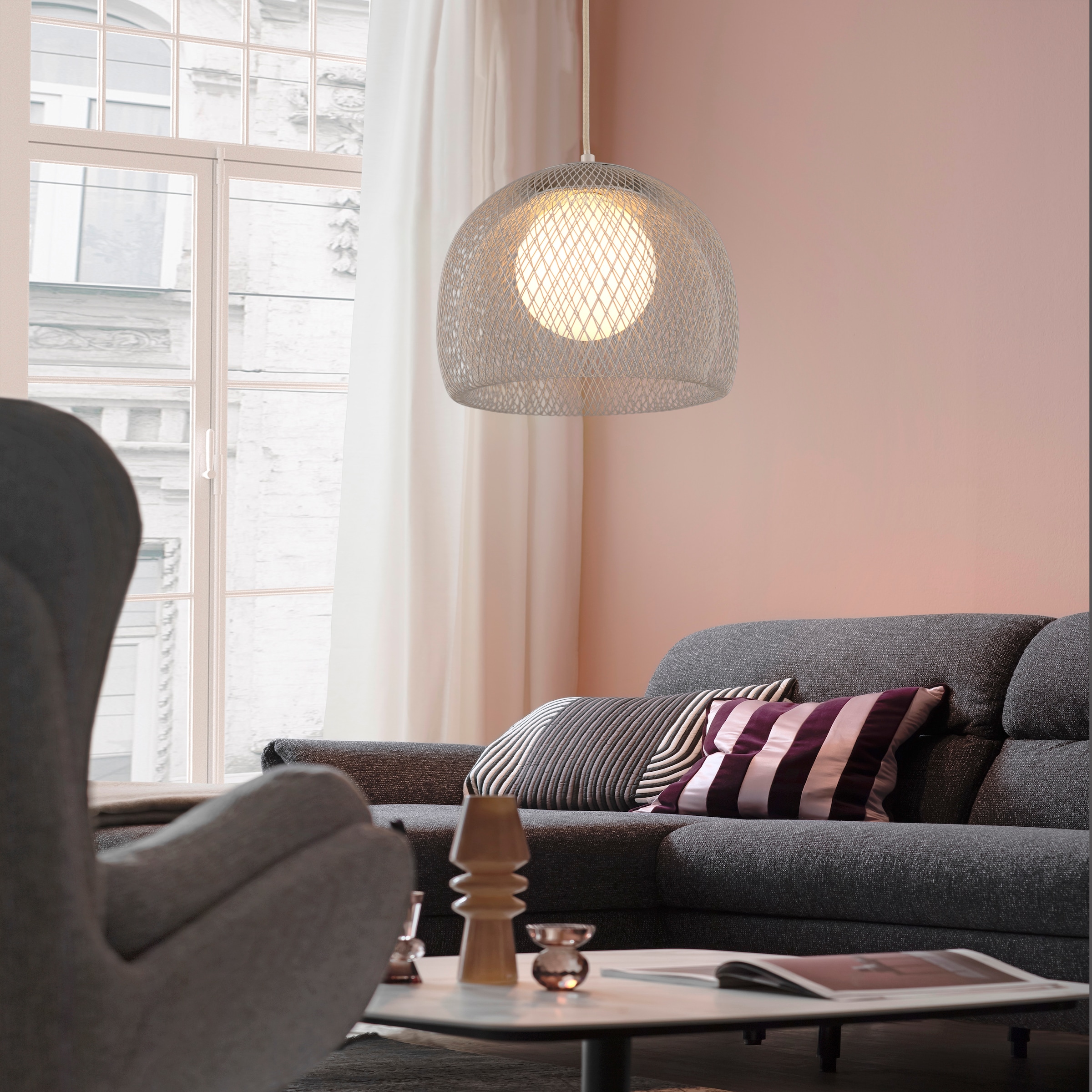 SCHÖNER WOHNEN-Kollektion Pendelleuchte »MESH« G9 1 Stk. Filigranes Design, sanftes Licht & höhenverstellbar in Sandbrise
