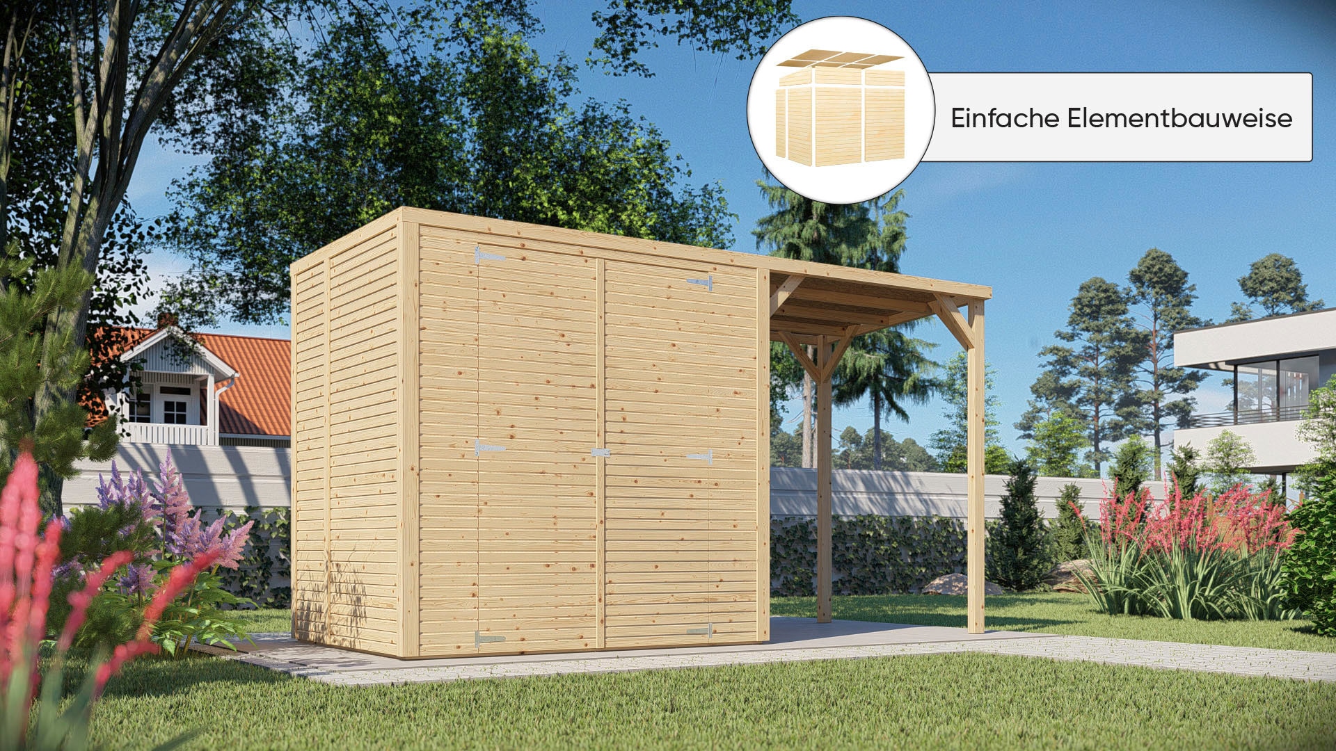 KONIFERA Gartenhaus "Beno 2 PLUS Fineline Flachdach", mit Anbaudach günstig online kaufen