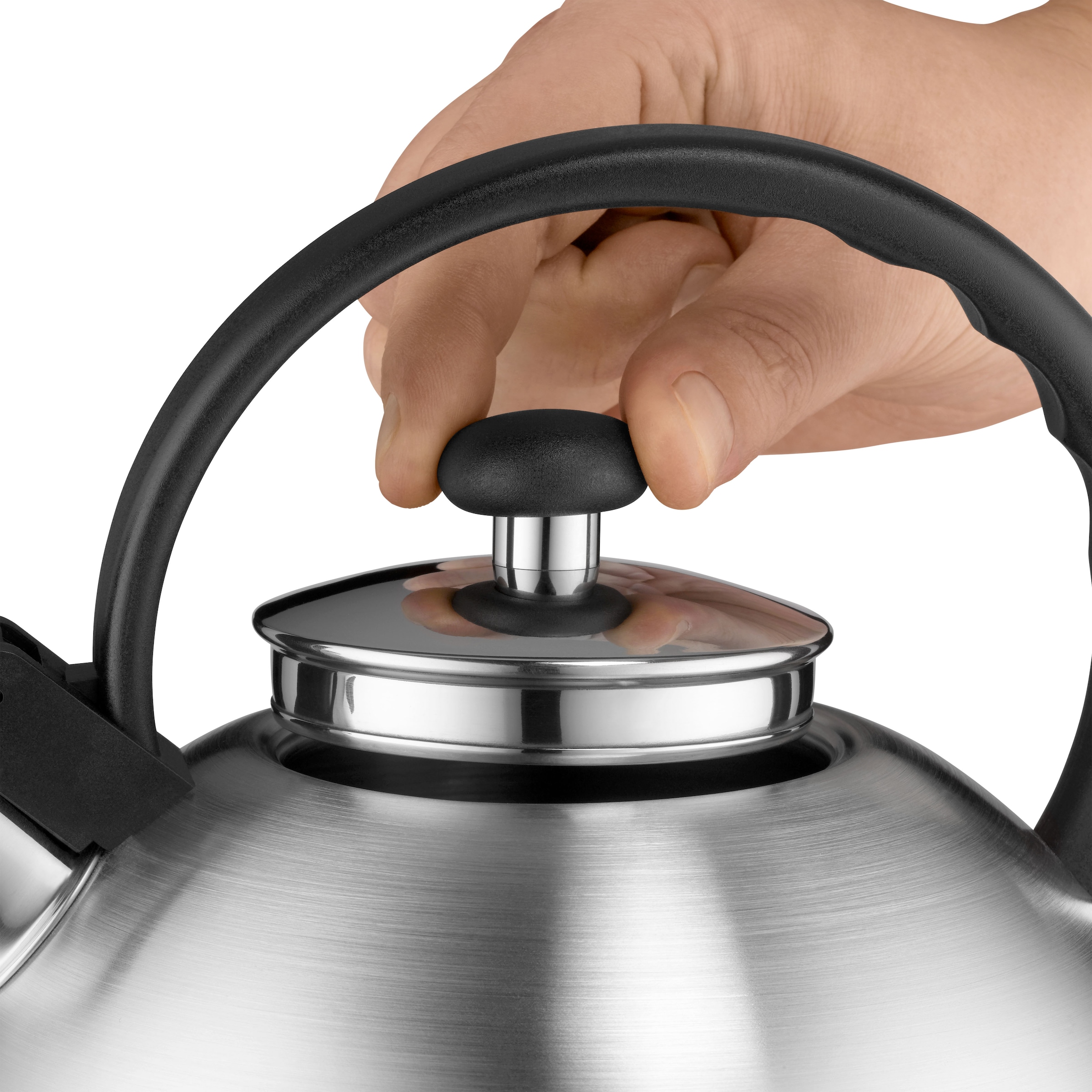 WMF Wasserkessel »Orbit«, Cromargan® Edelstahl Rostfrei 18/10, (2 tlg.), schnelles Erhitzen, energieeffizient, charakteristischer Pfeifton