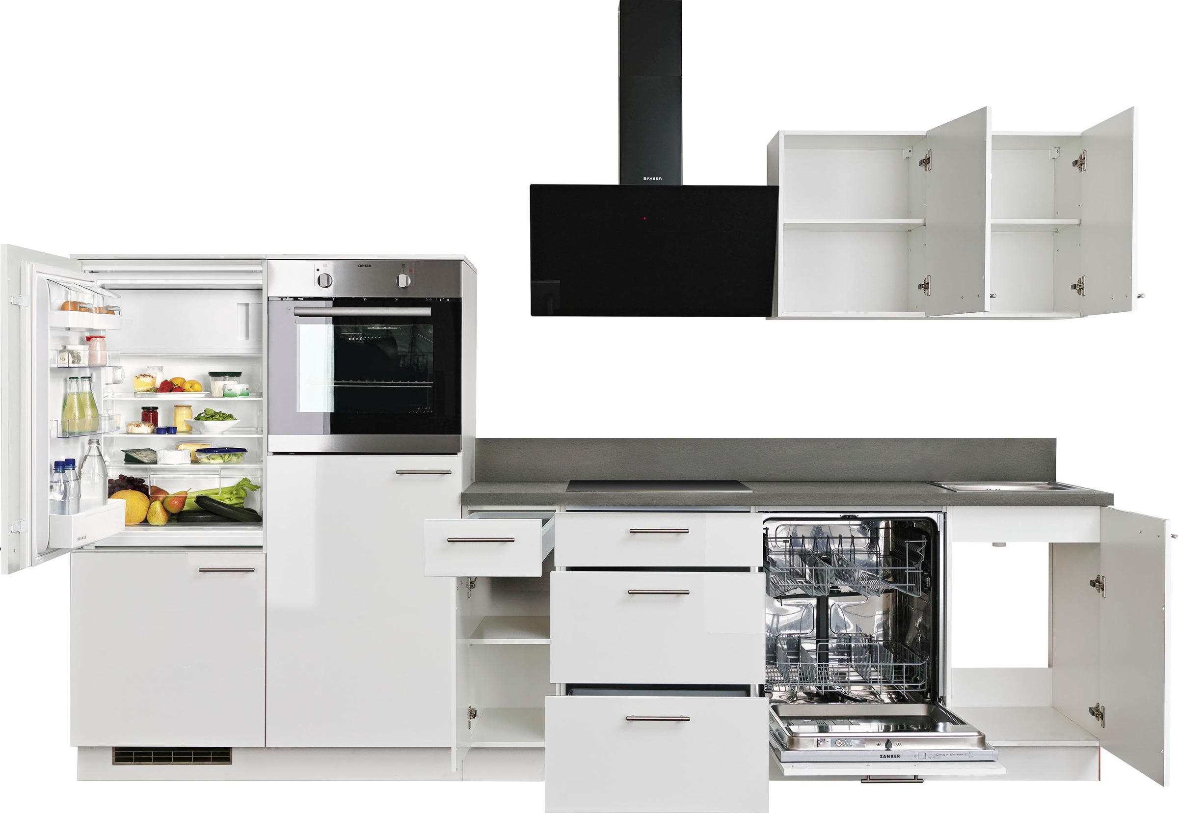 KOCHSTATION Küchenzeile »KS-Scafa, vormontiert, mit höhenverstellbaren Füßen«, vormontiert, wahlweise mit E-Geräten, mit Soft-Close, Breite 320 cm