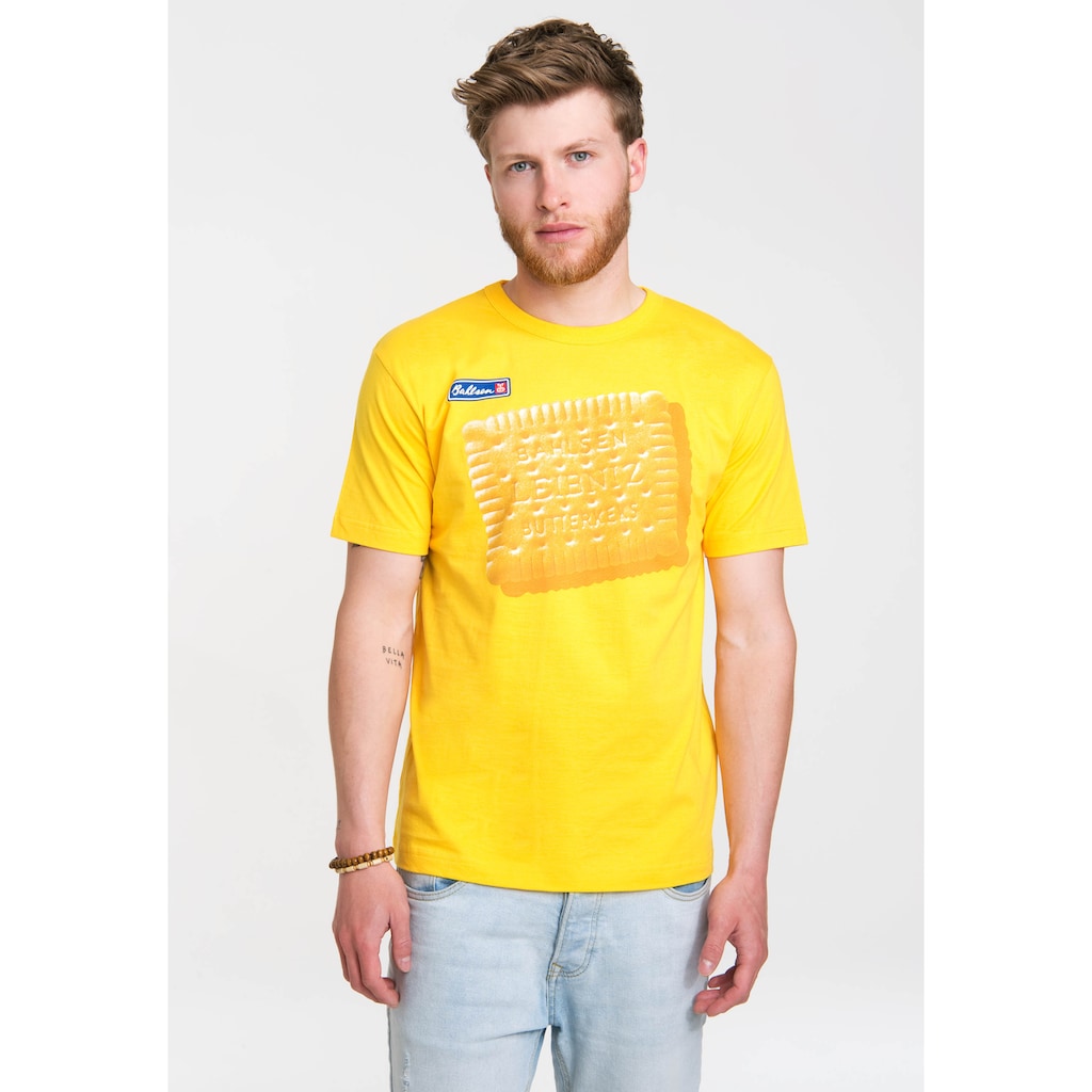 Herrenmode Shirts LOGOSHIRT T-Shirt »Leibniz Keks«, mit tollem Frontdruck gelb