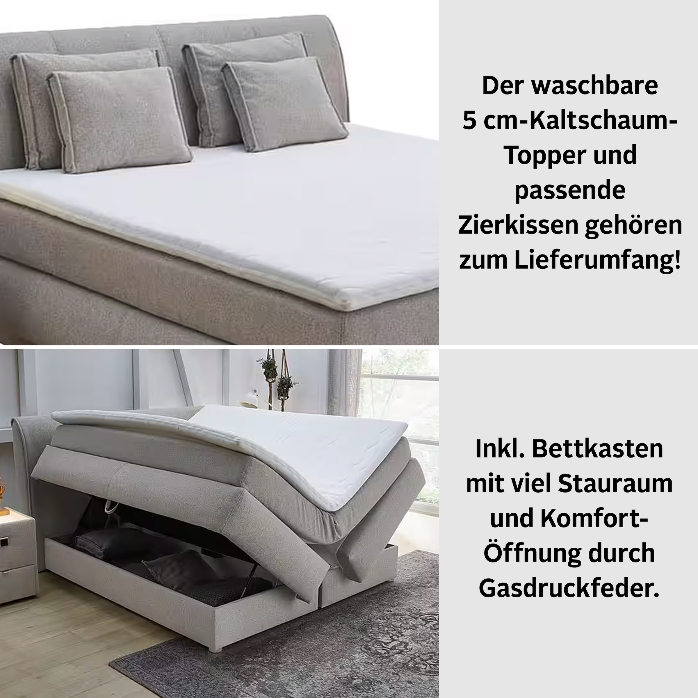 Jockenhöfer Gruppe Boxspringbett Carla, mit Bettkasten, Kaltschaum-Topper und Zierkissen