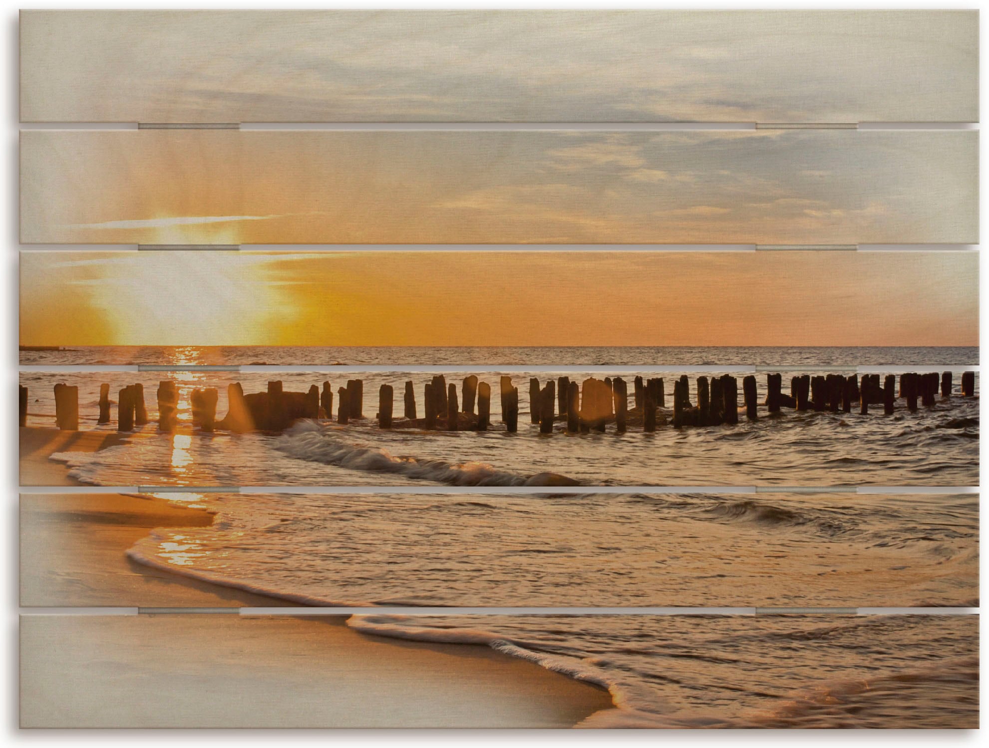 Holzbild »Schöner Sonnenuntergang am Strand«, Strandbilder, (1 St.)