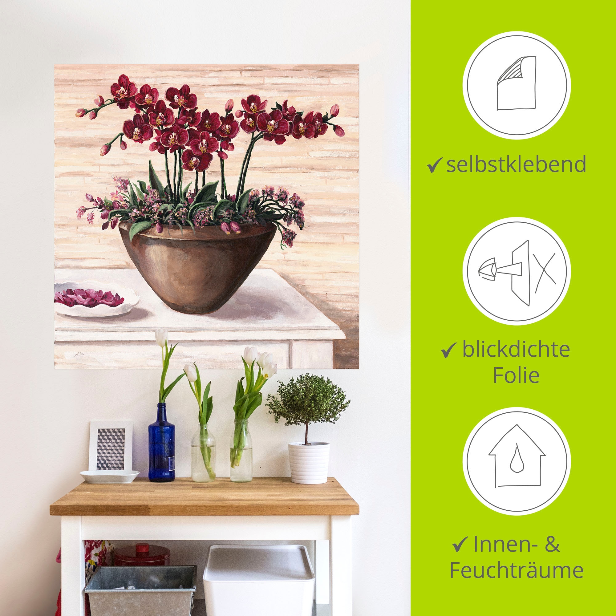 Artland Wandbild »Orchideen in Bordeaux«, Blumen, (1 St.), als Alubild, Outdoorbild, Leinwandbild, Wandaufkleber, versch. Größen