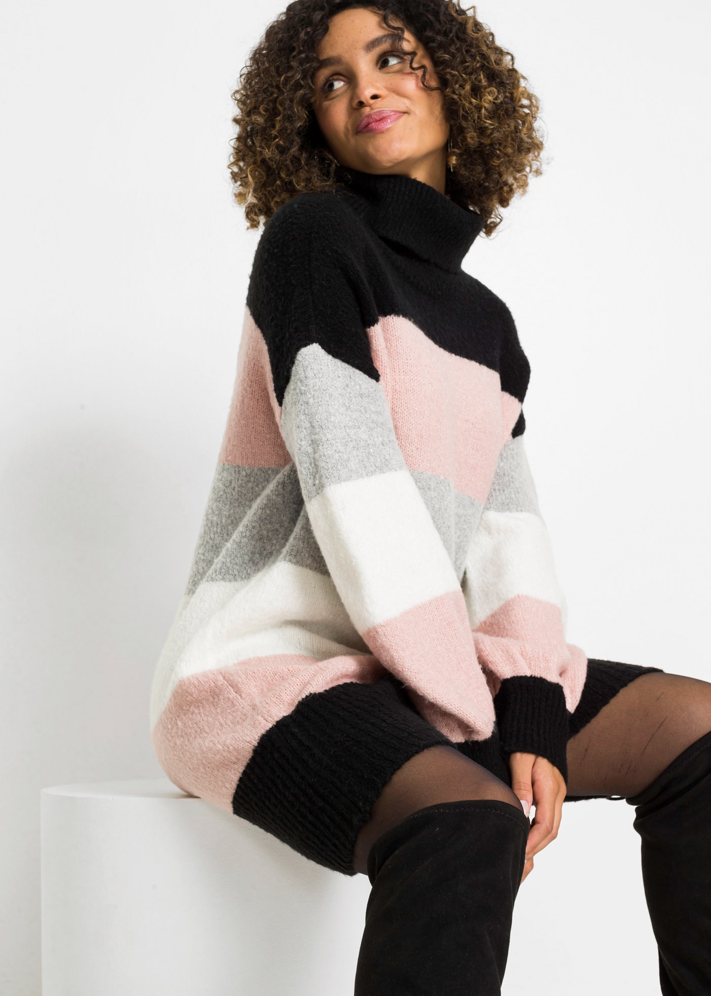 bonprix Longpullover »Long-Pullover« aus Polyacryl, Polyester und Elasthan, mit Rollkragen