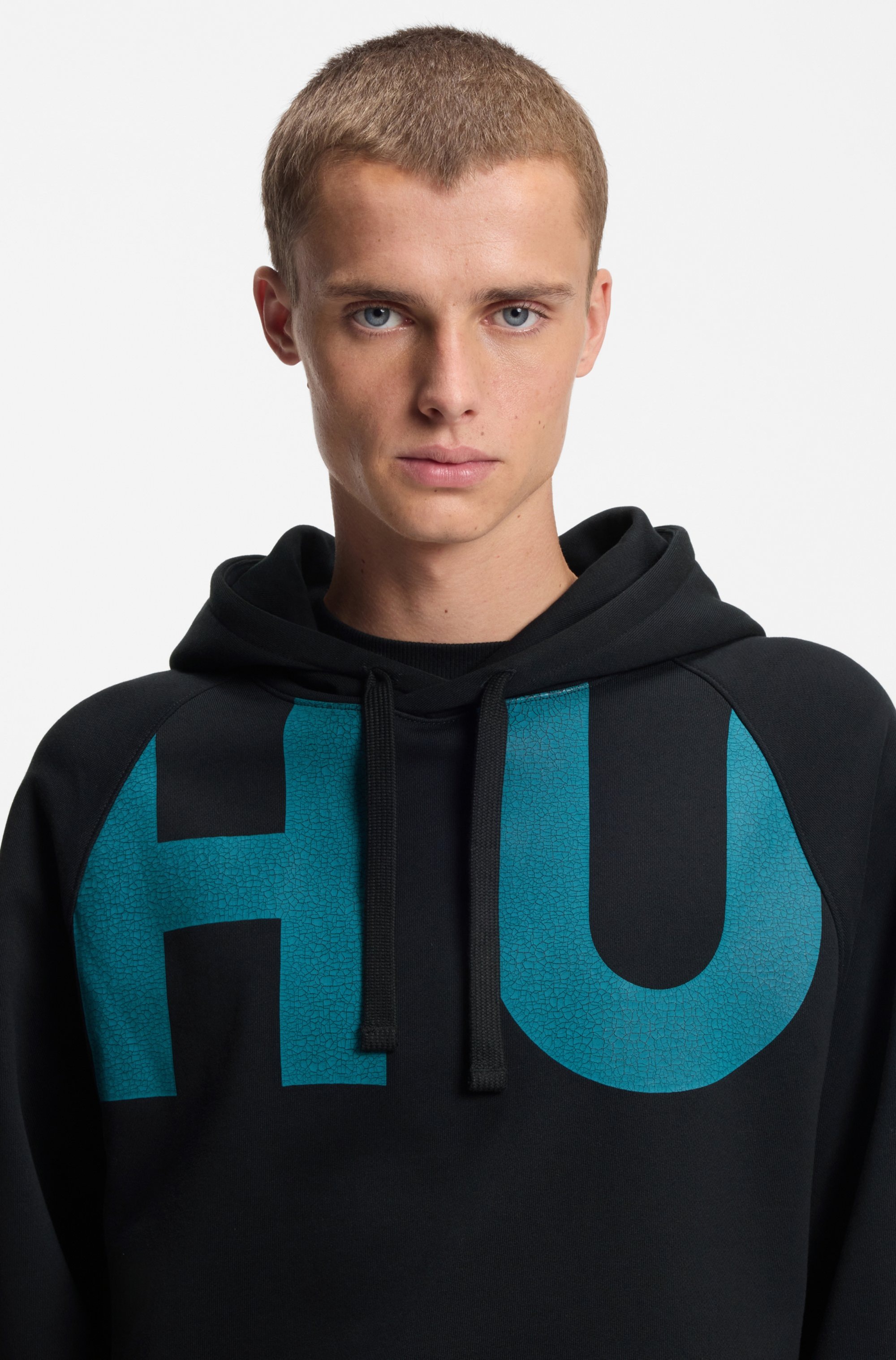 HUGO Blue Hoodie, Loose Fit, Druck vorne und hinten, Kapuze mit Kordelzug, günstig online kaufen