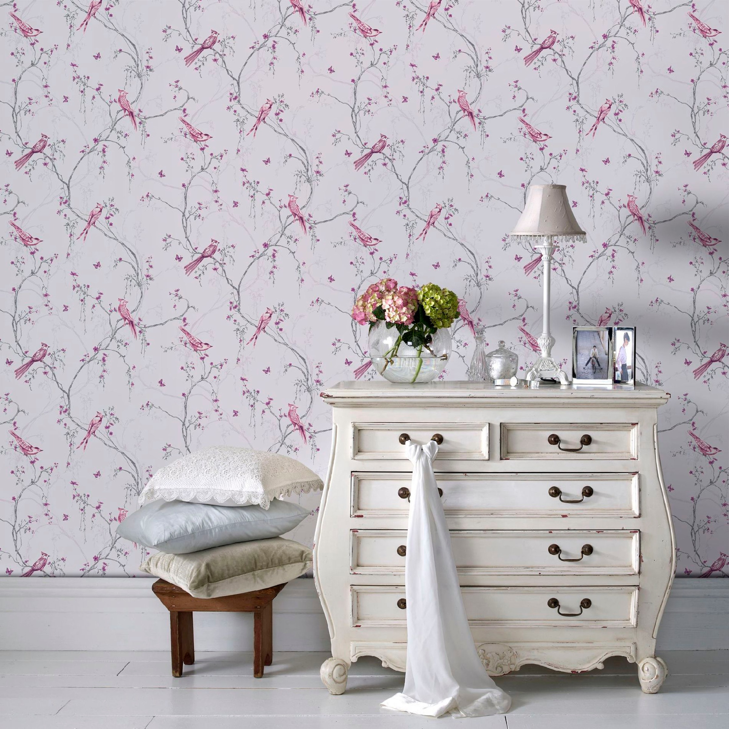 Superfresco Easy Songbird Silhouette Butterfly Wallpaper in Purple