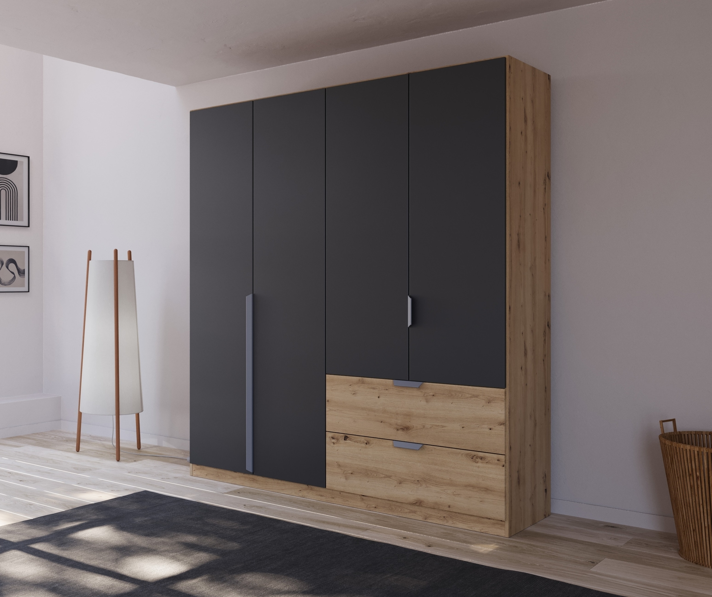 rauch Drehtürenschrank »Dark&Wood by Quadra Spin«, im Industrial Style mit Metallgriffstangen
