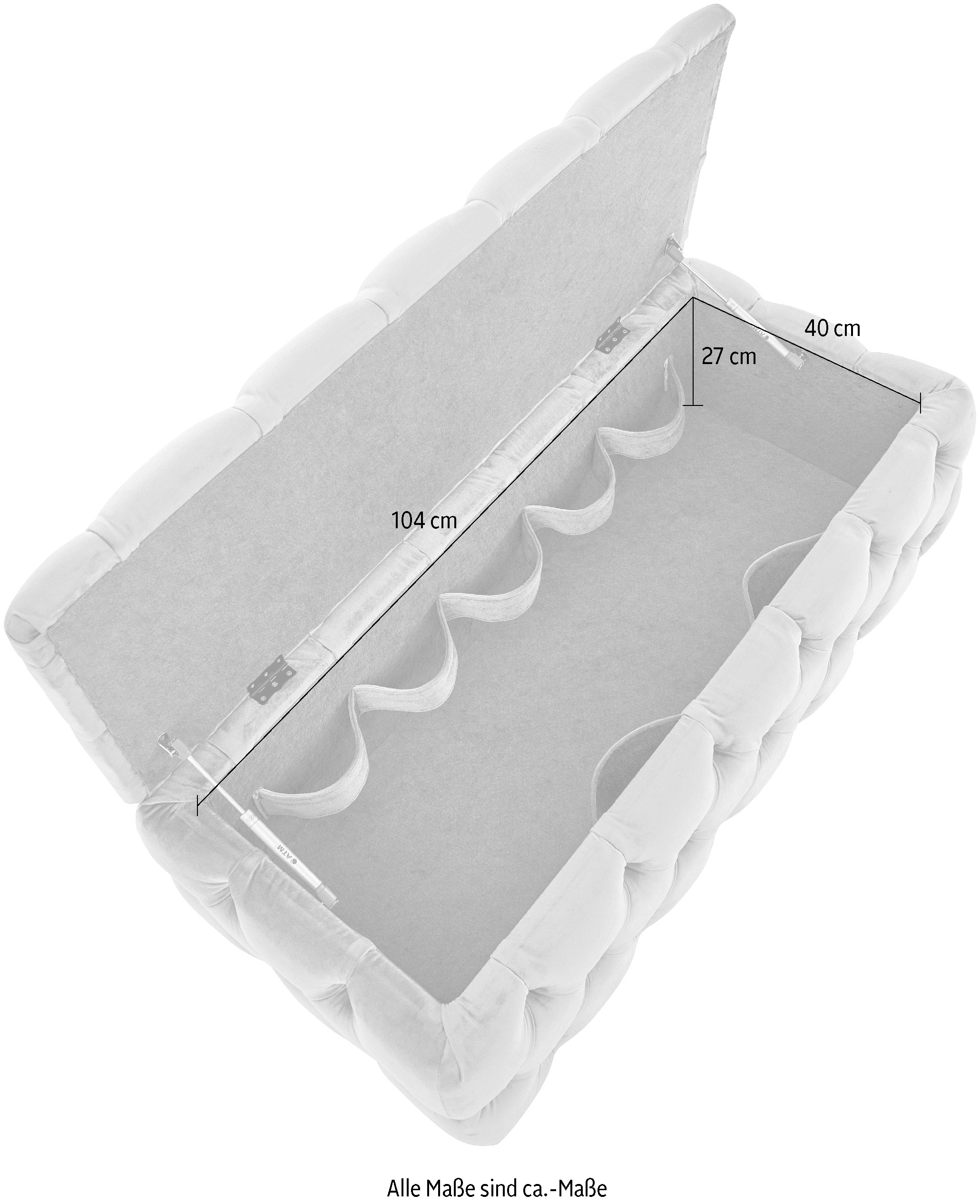 Guido Maria Kretschmer Home&Living Polsterhocker »KALINA, hochwertige Knopfheftung, B/T/H: 120/55/45 cm«, mit Staufach und innenliegenden Laschen zur besseren Aufbewahrung