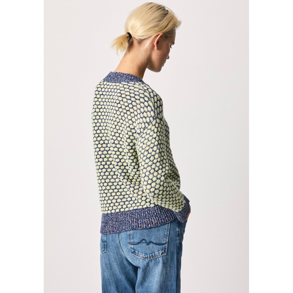 Damenmode Pullover Pepe Jeans Jacquardpullover »POPPY«, in tollem multicolour Jacquard-Muster mit Glitzerfäden bunt