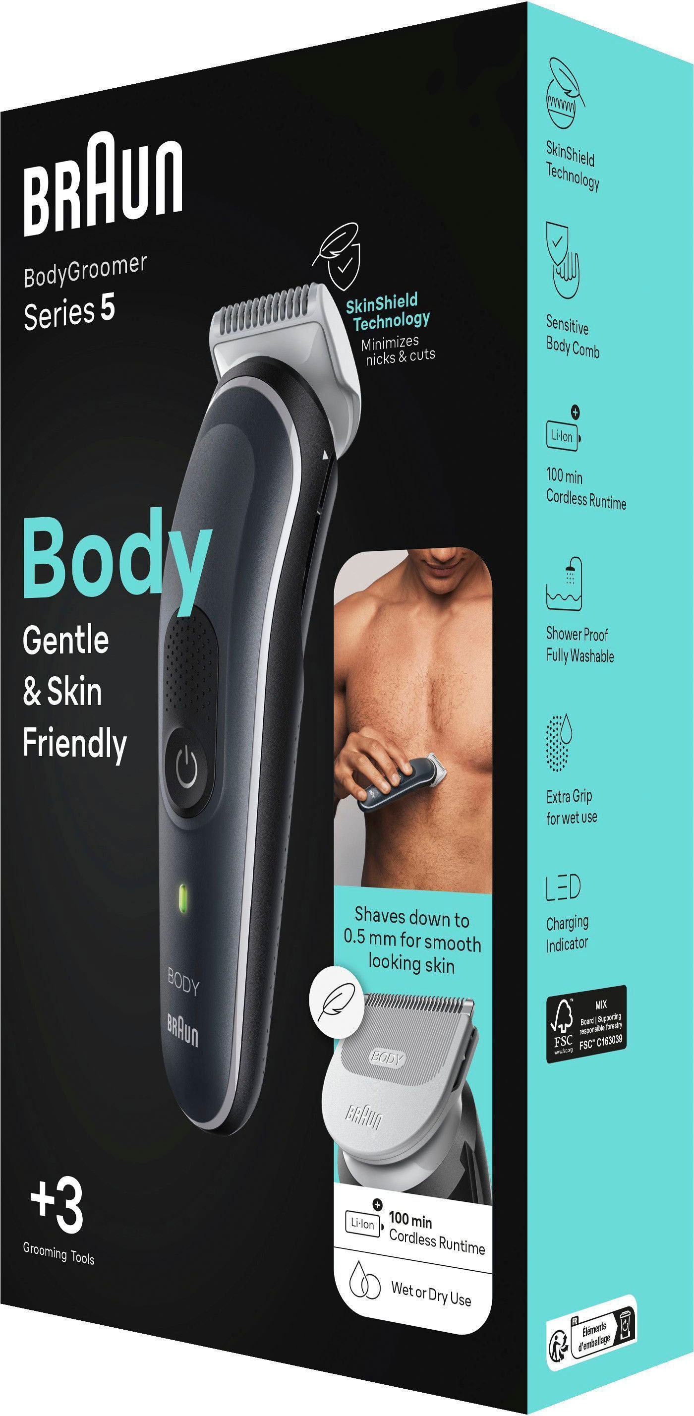 Braun Haarschneider »Bodygroomer BG5340«, 3 Aufsätze, SkinShield-Technologie, Wasserdicht