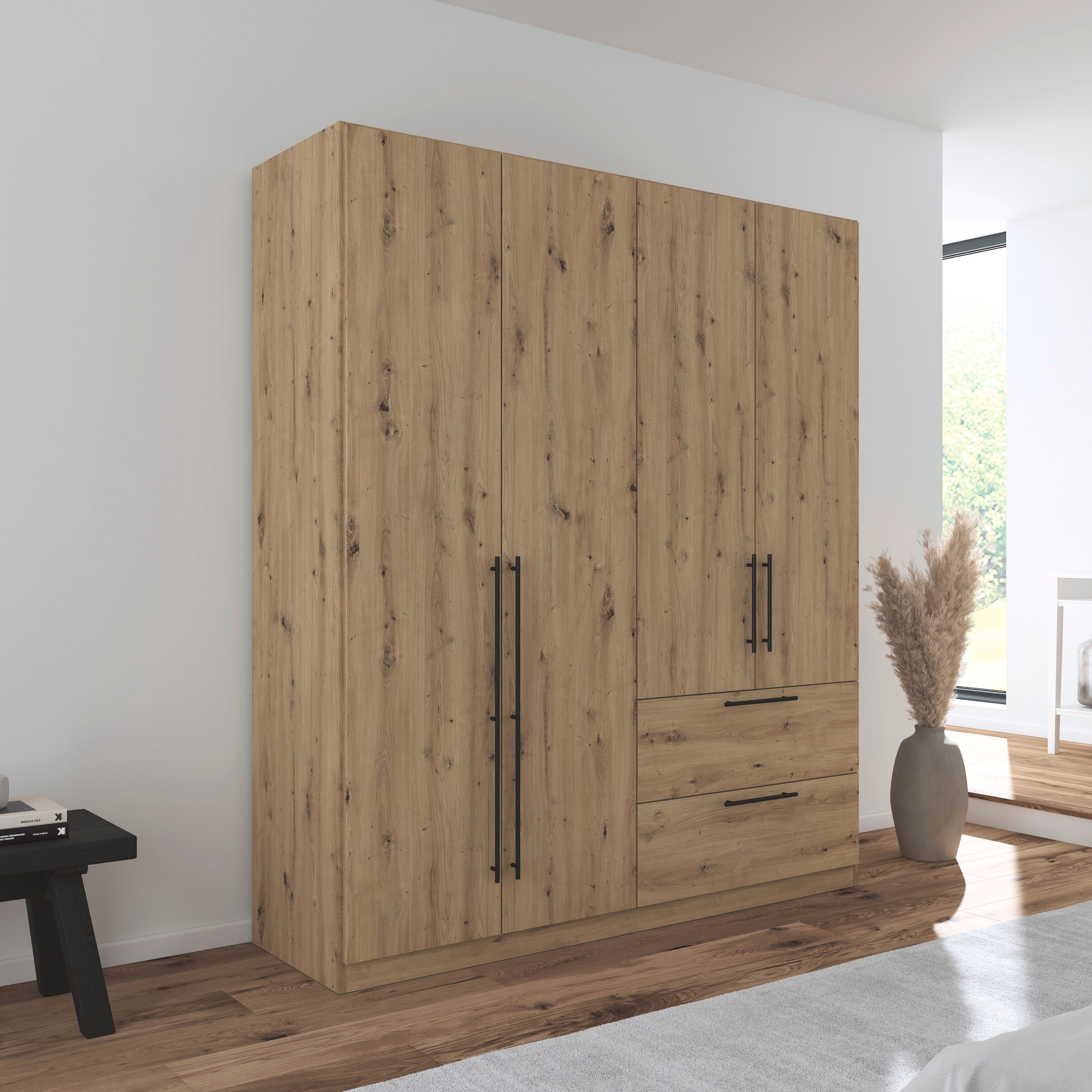 rauch Kleiderschrank »Drehtürenschrank Schrank Garderobe Wäscheschrank Schlafzimmer AVOLA«, (in 3 verschiedenen Ausstattungen BASIC/CLASSIC/PREMIUM), mit hochwertigen Stangengriffen in Schwarz aus Metall MADE IN GERMANY