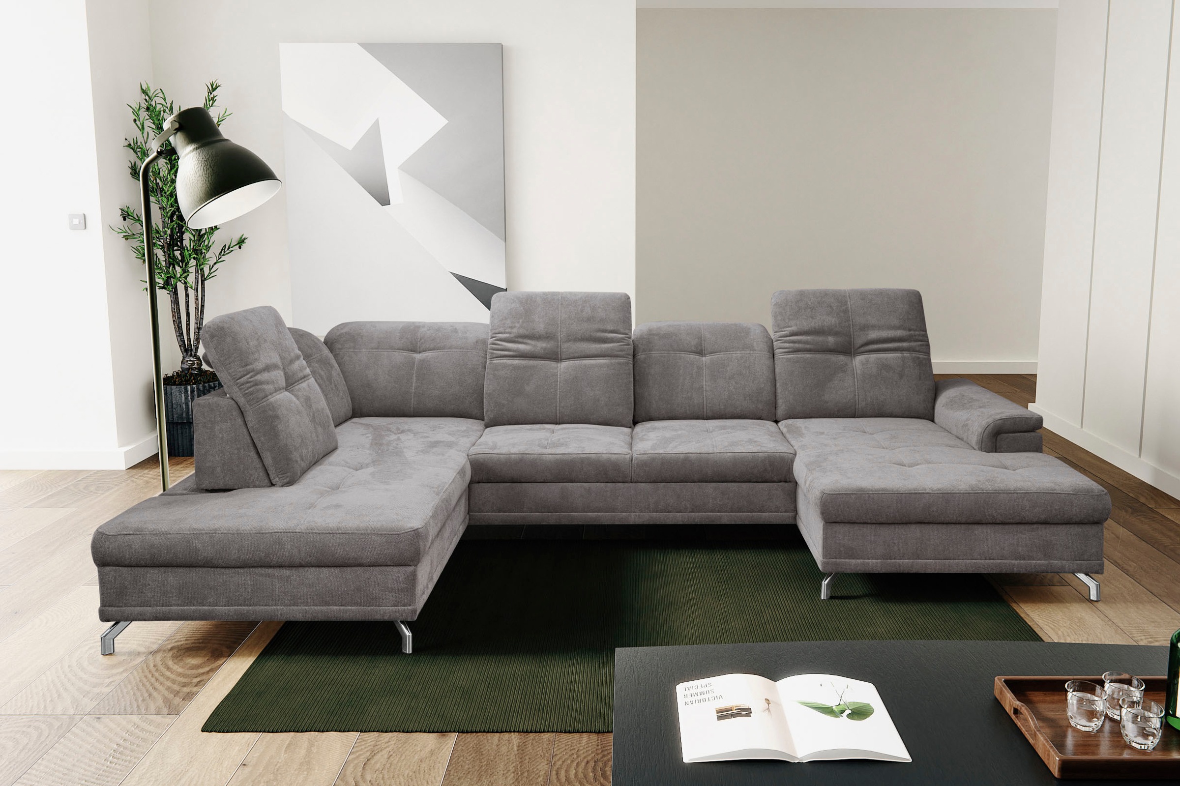 WERK2 Wohnlandschaft »Basel«, Großes U-Sofa mit Schlaffunktion, Sitztiefe &  Kopfteil verstellbar | BAUR