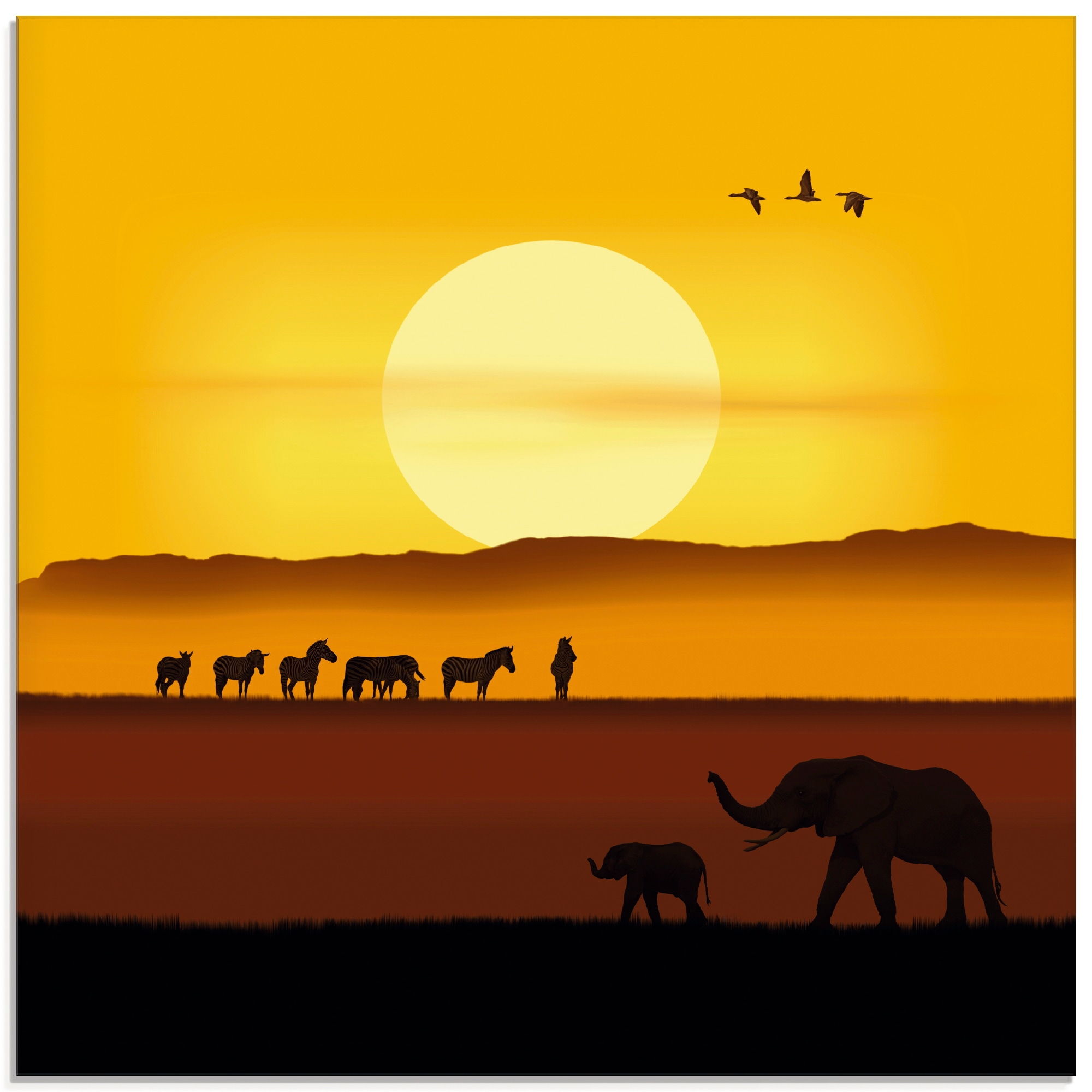 Artland Glasbild »Ein Wildtiere, (1 Savanne«, St.), afrikanischen kaufen Größen in der | Morgen BAUR verschiedenen in