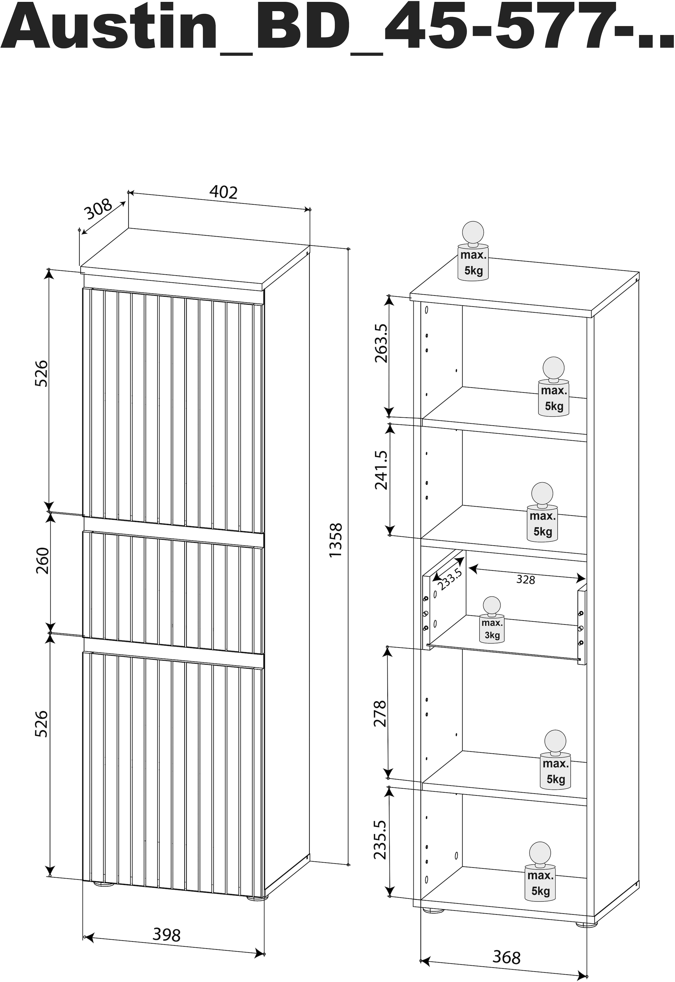 BASIC by Balculina Midischrank »Austin«, (1 St.), Breite 40 cm, Türanschlag L/R wechselbar, Soft-Close-Funktion
