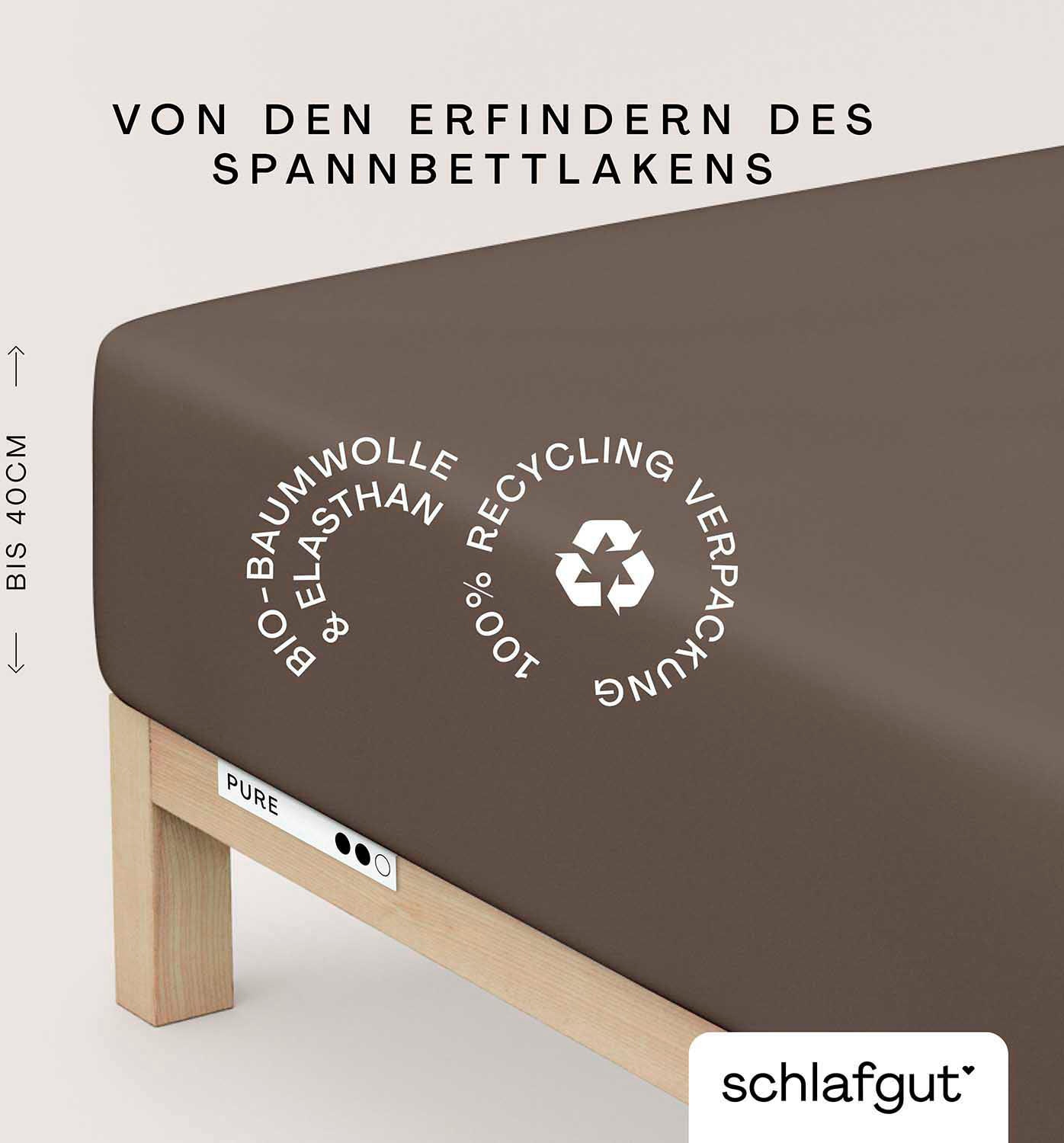 Schlafgut Spannbettlaken "PURE BOXSPRING Bio-Baumwolle mit Elasthan, 170 g/m², Bettlaken" PREMIUM Boxspringbett Laken bis 40 cm Höhe, dehnbar blickdicht, straff