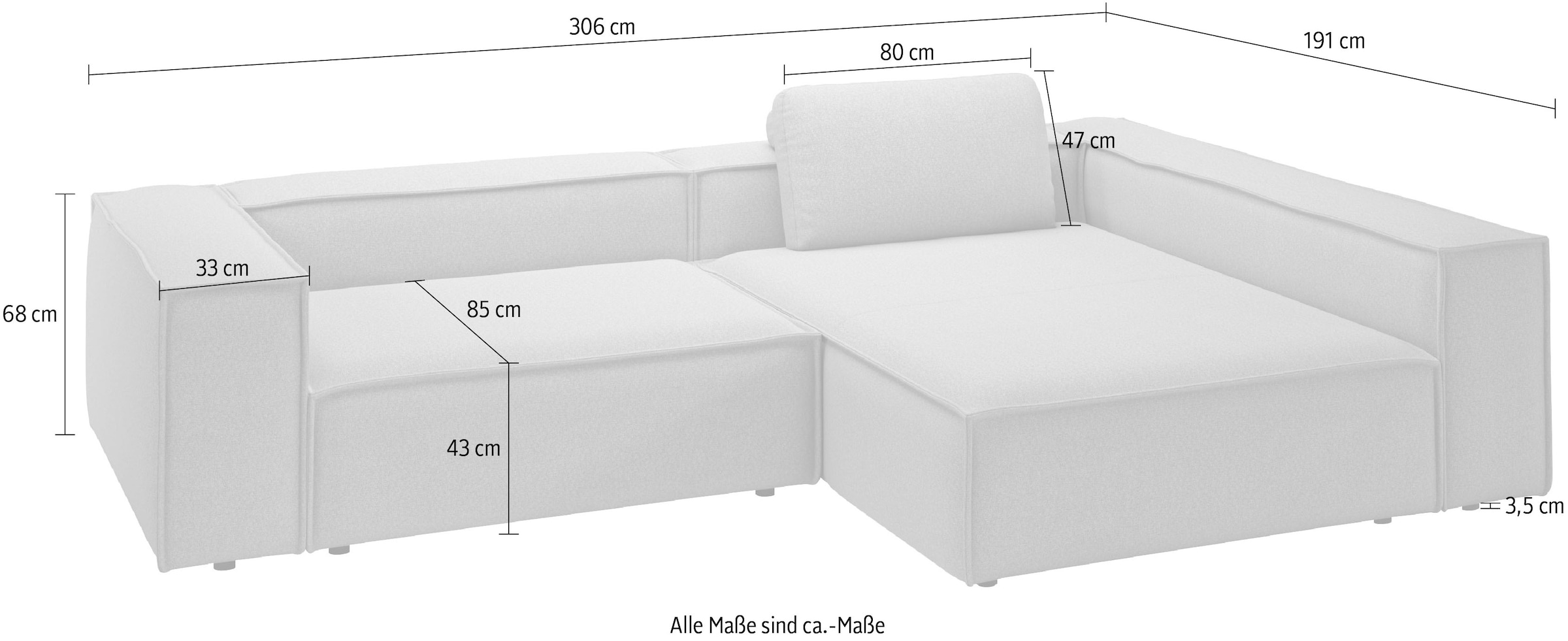 Places of Style Ecksofa »Watertown, moderne XXL L-Form, 306 cm breit«, Komfortabel mit tiefer Sitzfläche – ideal für große Wohnräume