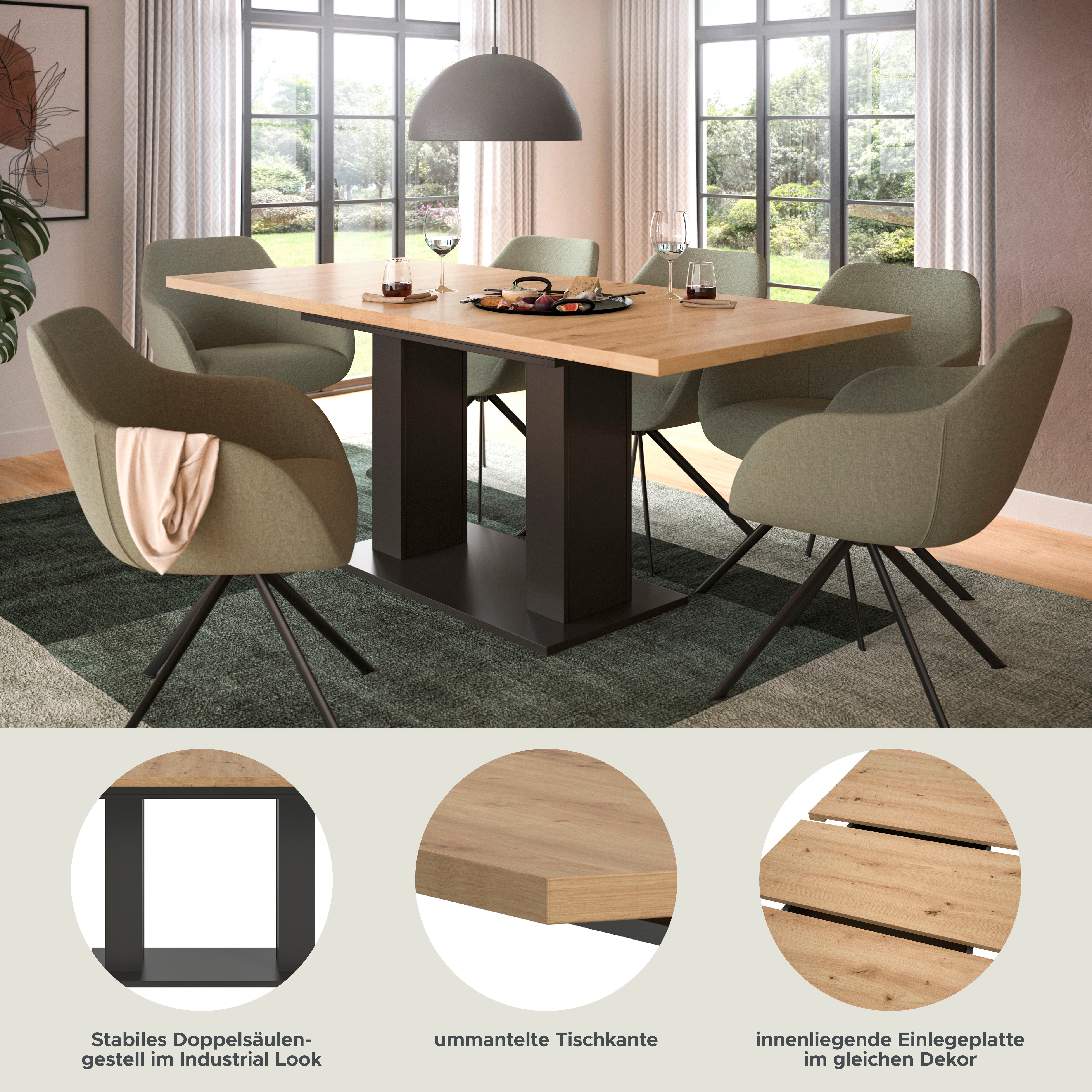 Thumbnail - INOSIGN Esstisch "Motus, ausziehbar 150 -190 cm, inklusive 40 cm Einlegeplatte" Set, 1 Stk. tlg. Doppelsäulengestell mit...