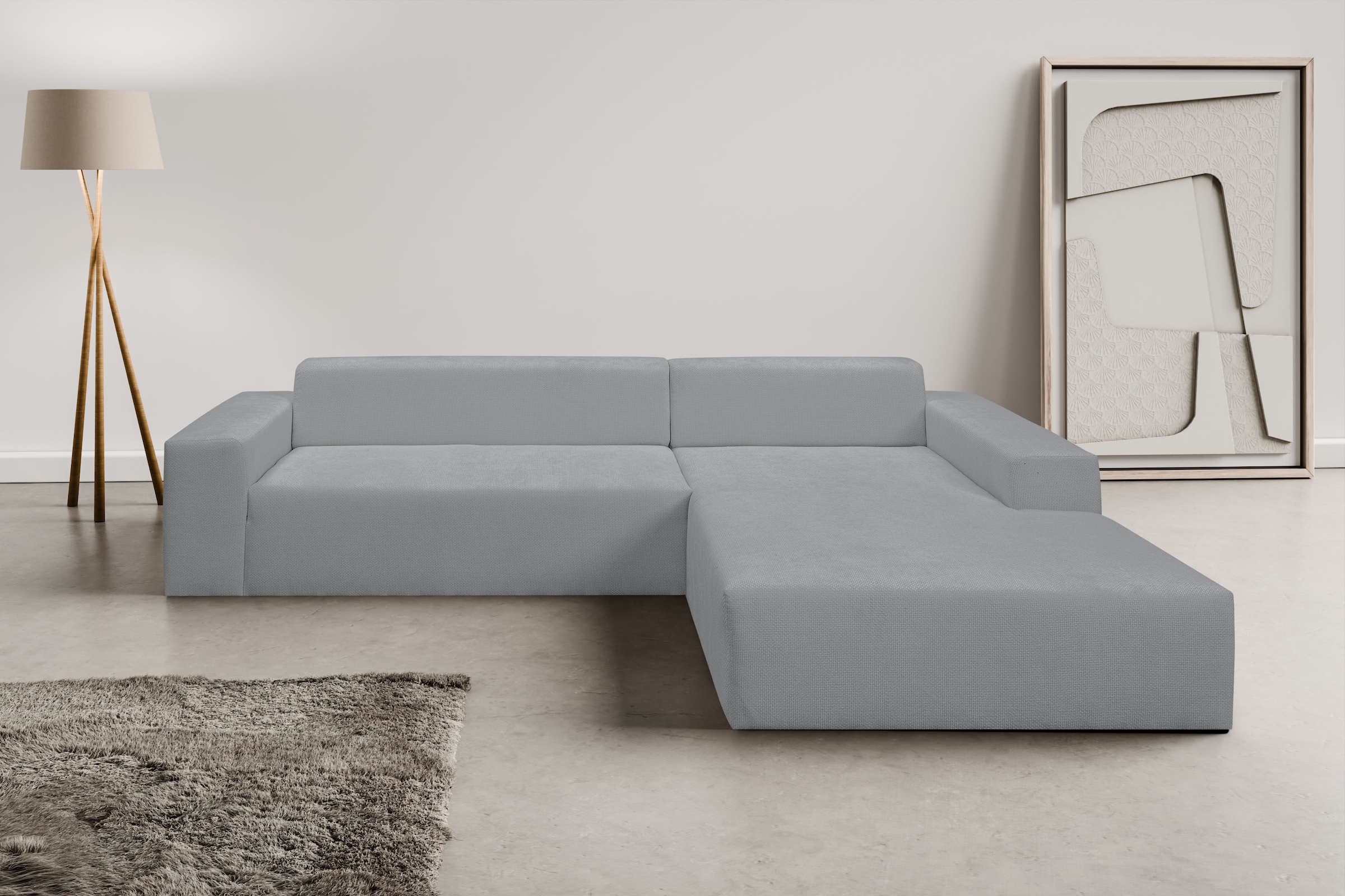 WERK2 Ecksofa "Zeus-XL 311 cm breit, bequemes Mega-Sofa in L-Form, große Sitztiefe" Curvy-trend Chenille Big-Sofa mit 210 cm XXL-Ottomane für 2 Personen