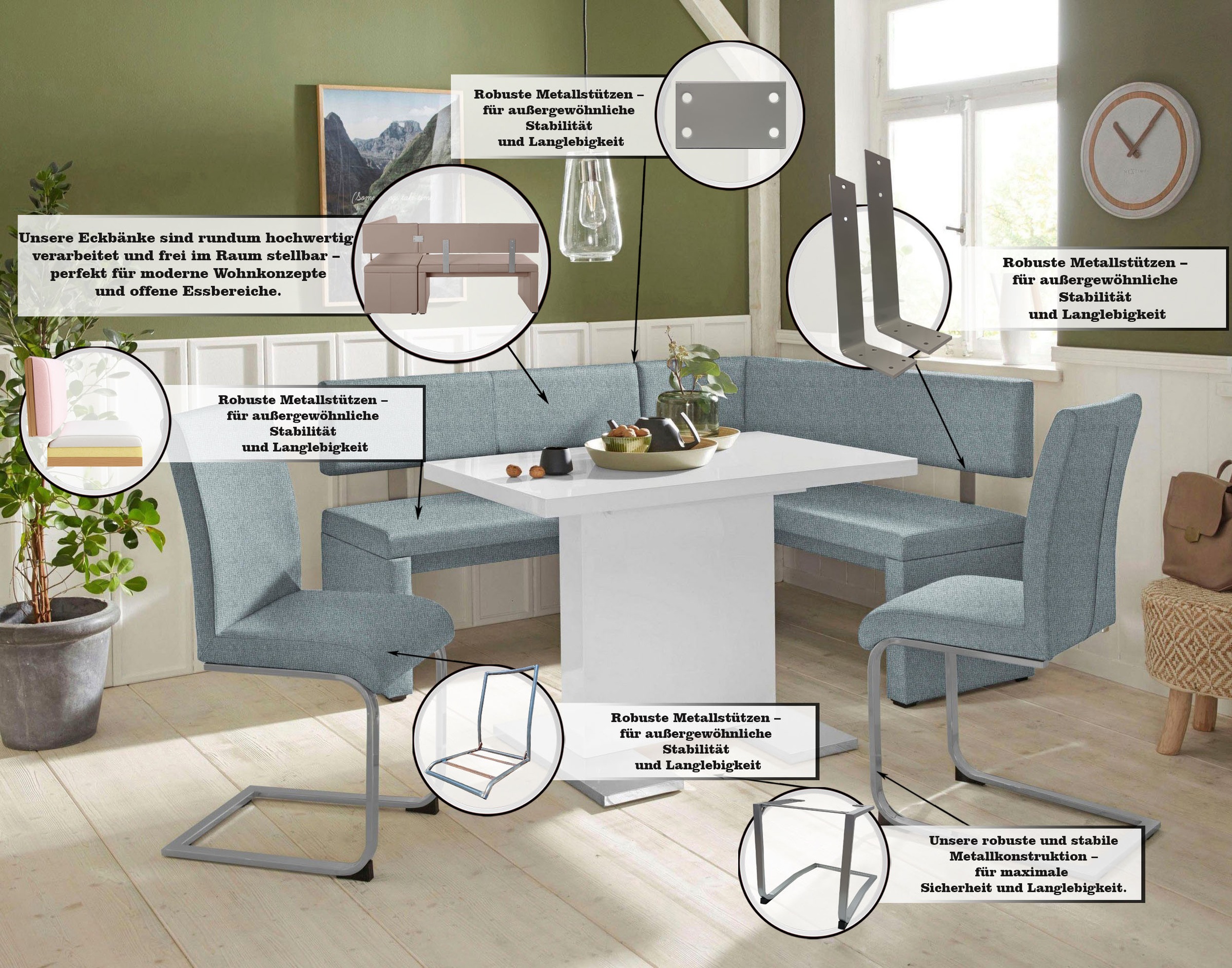 Eckbank OTTO HOME "Charissa", blau (hellblau (fantasy 8214)), B:190cm H:90cm T:140cm, Holzwerkstoff, Massivholz, Sitzbänke, Eckbank, in 3 Größen, verschiedene Qualitäten 2