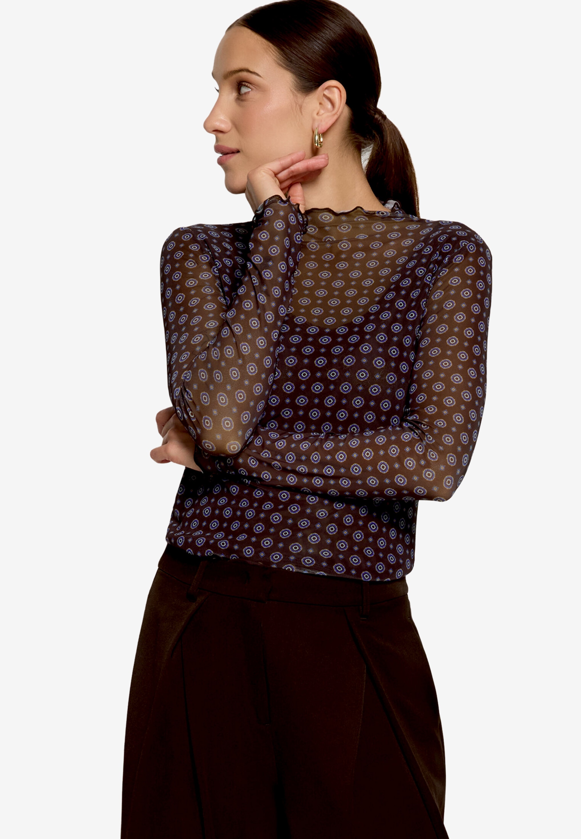 Zero Langarmshirt mit Muster und gekräuselten Abschlüssen / transparent