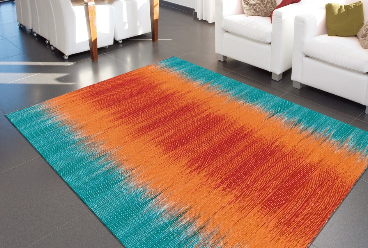 Teppich ARTE ESPINA "Sunset 8070", bunt (orange, blau), B:120cm H:12mm L:180cm, Wolle, Teppiche, Teppich, Handgemachter Wollteppich mit Wohlfühlcharakter
