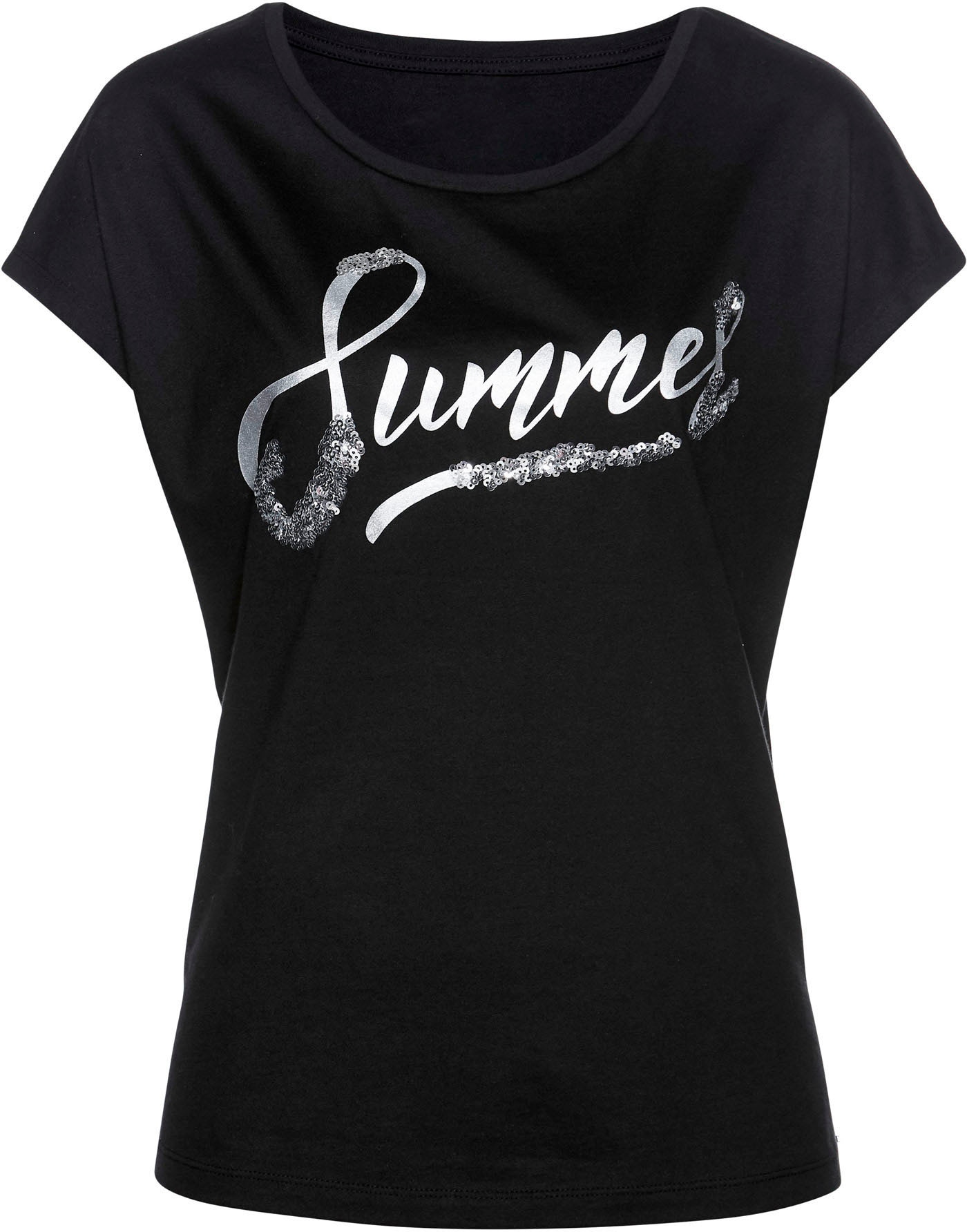 bonprix T-Shirt »Shirt mit Pailletten« lockere Passform, Kurzarm, aus Baumwolle
