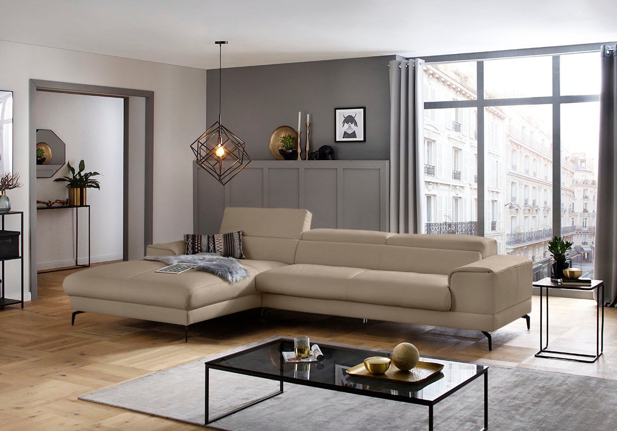 W.SCHILLIG Ecksofa "piedroo, Designsofa mit tollem Sitzkomfort, bequem, L-Form" Kopfteilverstellung, wahlweise mit Sitztiefenverstellung, Breite 343cm