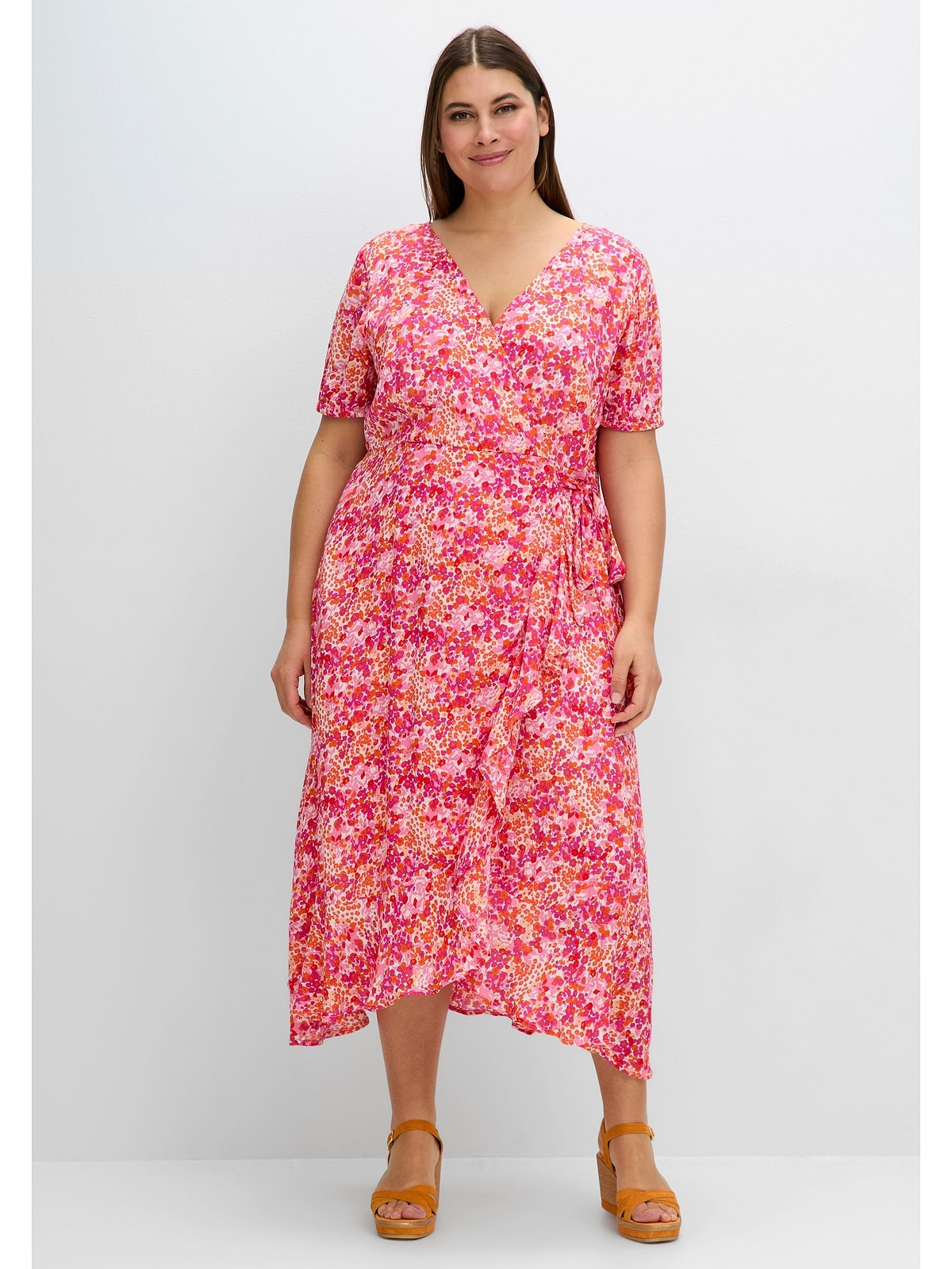 Sheego Sommerkleid "Große Größen", in Wickeloptik, mit Blümchenprint günstig online kaufen