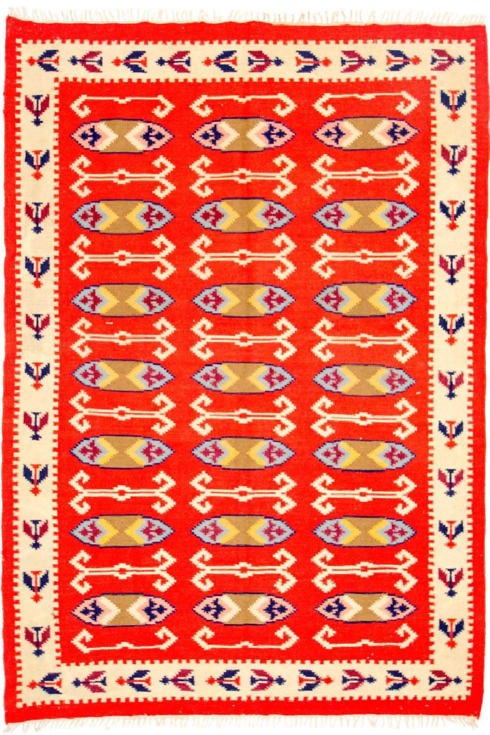 morgenland Wollteppich »Kelim Teppich handgewebt rot«, rechteckig, Kurzflor