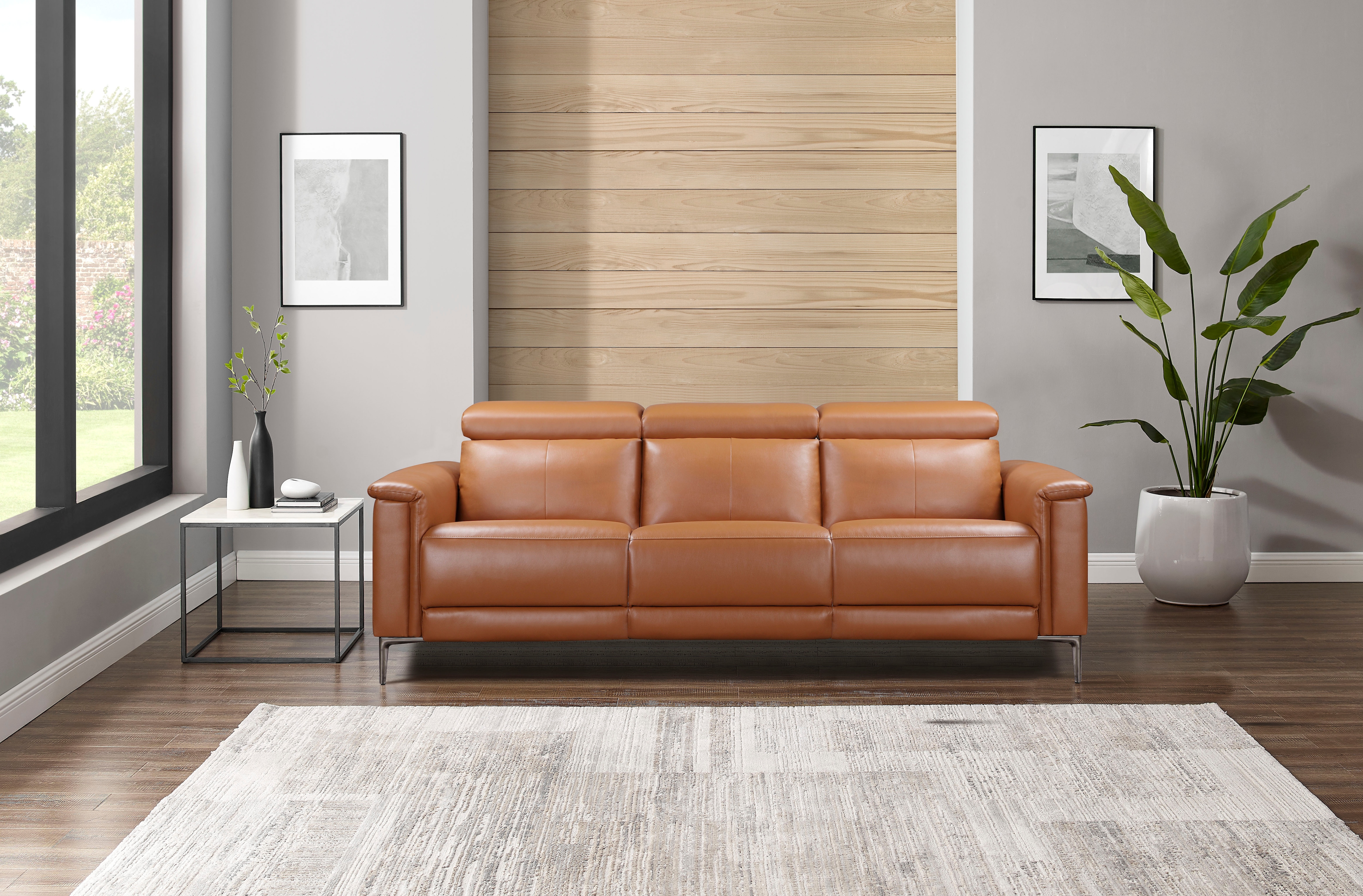 OTTO home 3-Sitzer "LUND,Lederoptik, 222 cm, man. o. elektr. Relaxfunktion in 2 Sitzen" (links/rechts), USB-A bei elektrischer Ausführung, Kopfteilverstellung