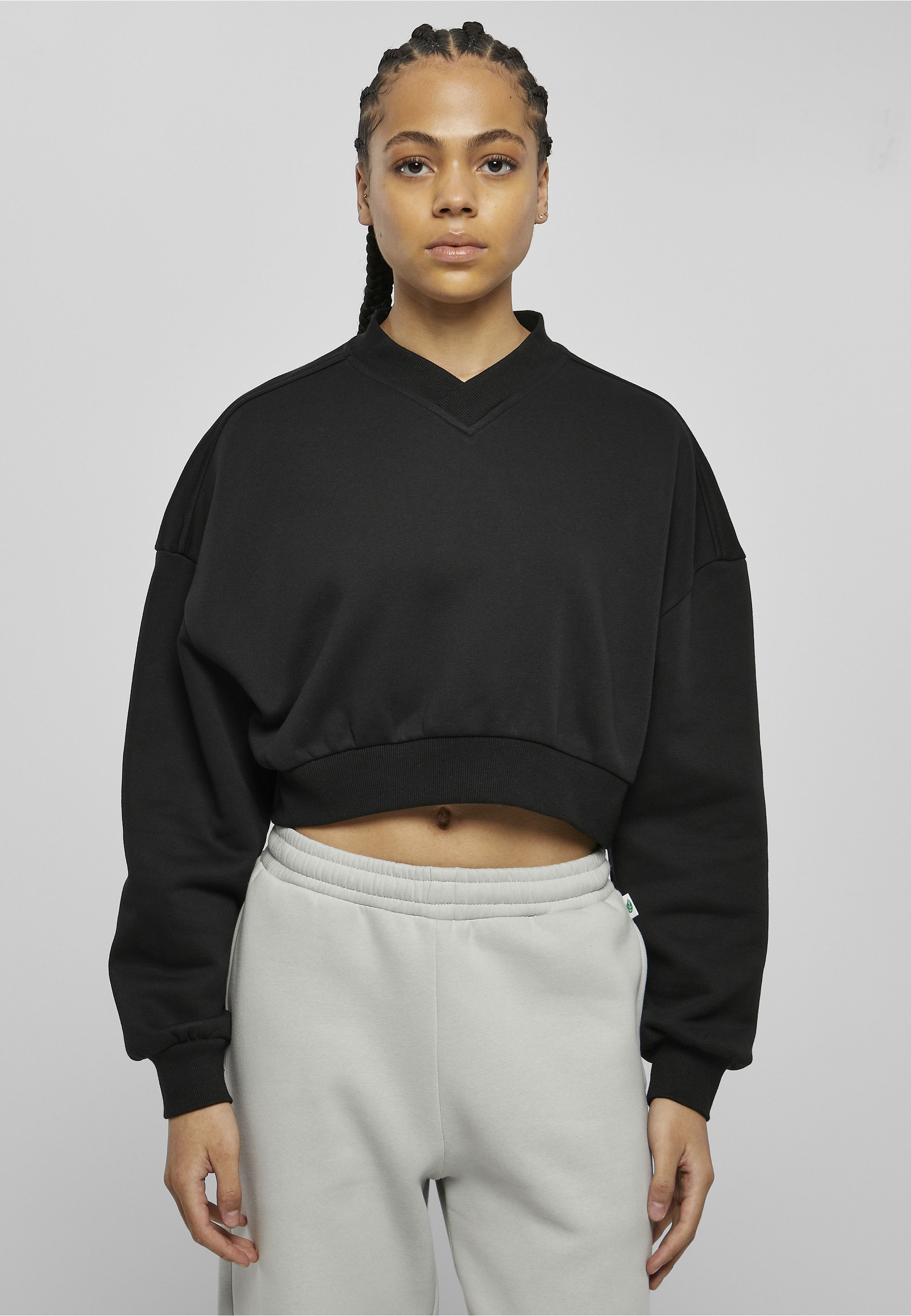 URBAN CLASSICS Sweater »Urban Classics Damen Ladies Cropped V-Neck«
