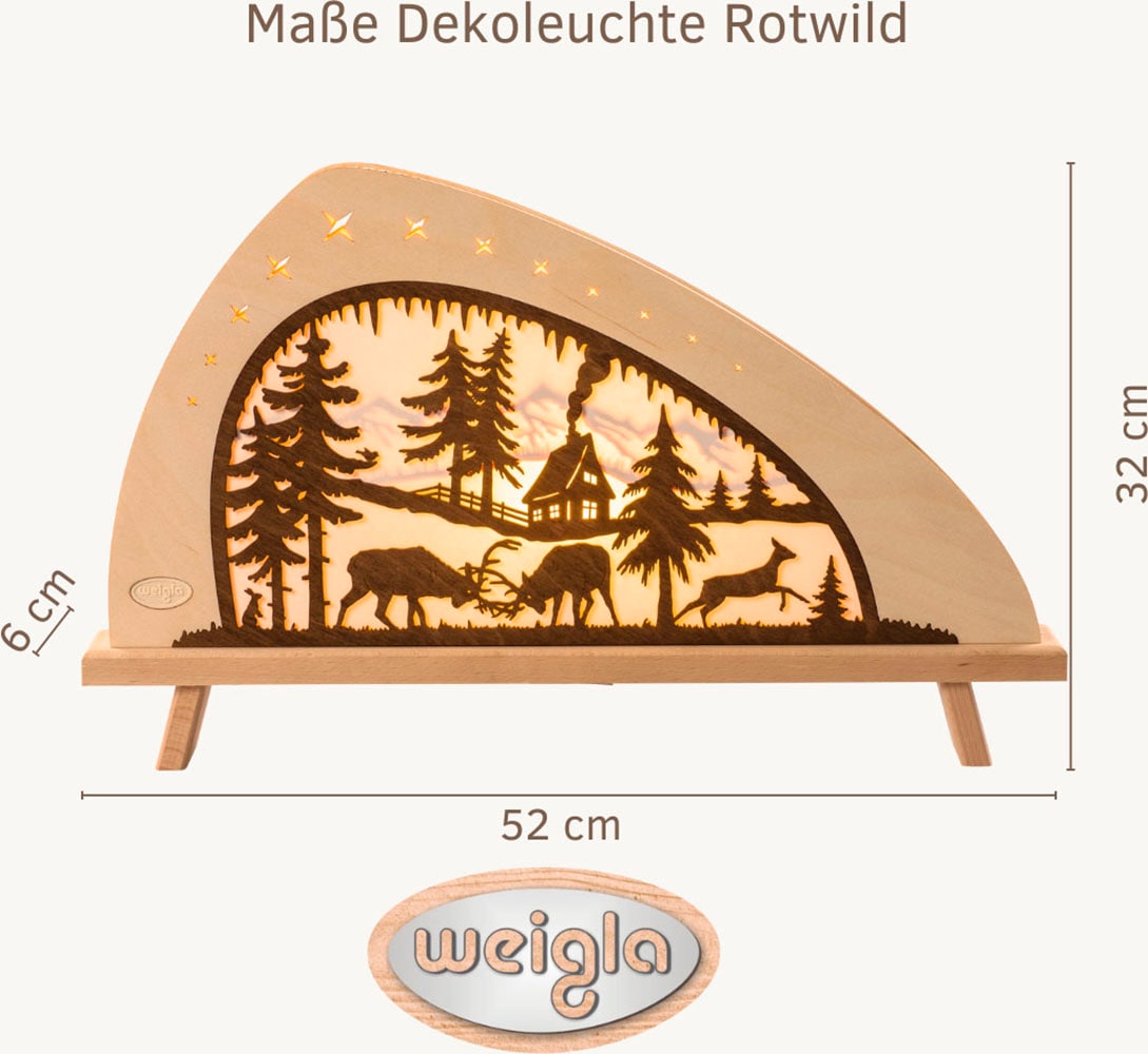Weigla LED Lichterbogen »Rotwild, Schwibbogen aus Holz, Dekoleuchte, NATUR-BRAUN, Herbstdeko«, Erzgebirge garantiert, Weihnachtsdeko Innen, Weihnachtsbeleuchtung