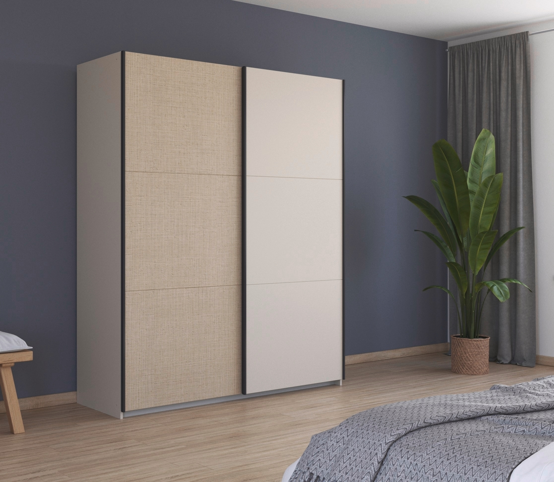 rauch Schwebetürenschrank "Senja", mit Absetzung in angesagter Rattan-Optik günstig online kaufen