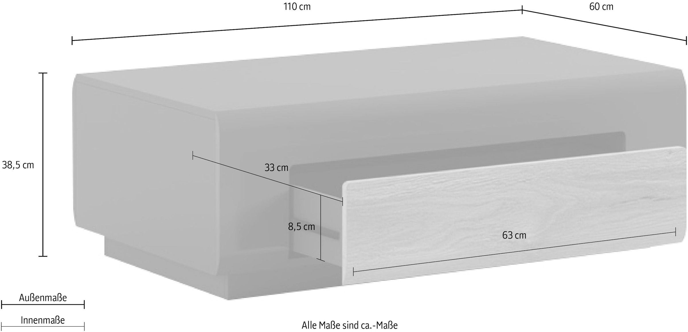 INOSIGN Couchtisch »Toledo,Breite 110cm eleganter Sofatisch mit Hochglanzelemente«, Kaffeetisch mit 1 Schublade, Wohnzimmertisch