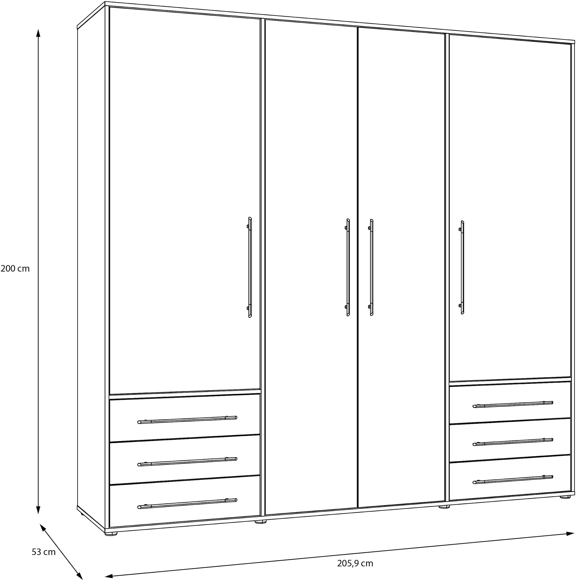 FORTE Drehtürenschrank »Kleiderschrank,zeitloses Design, 4 türig« viel Stauraum, Schubladen, Stangengriffe, Made in Europe