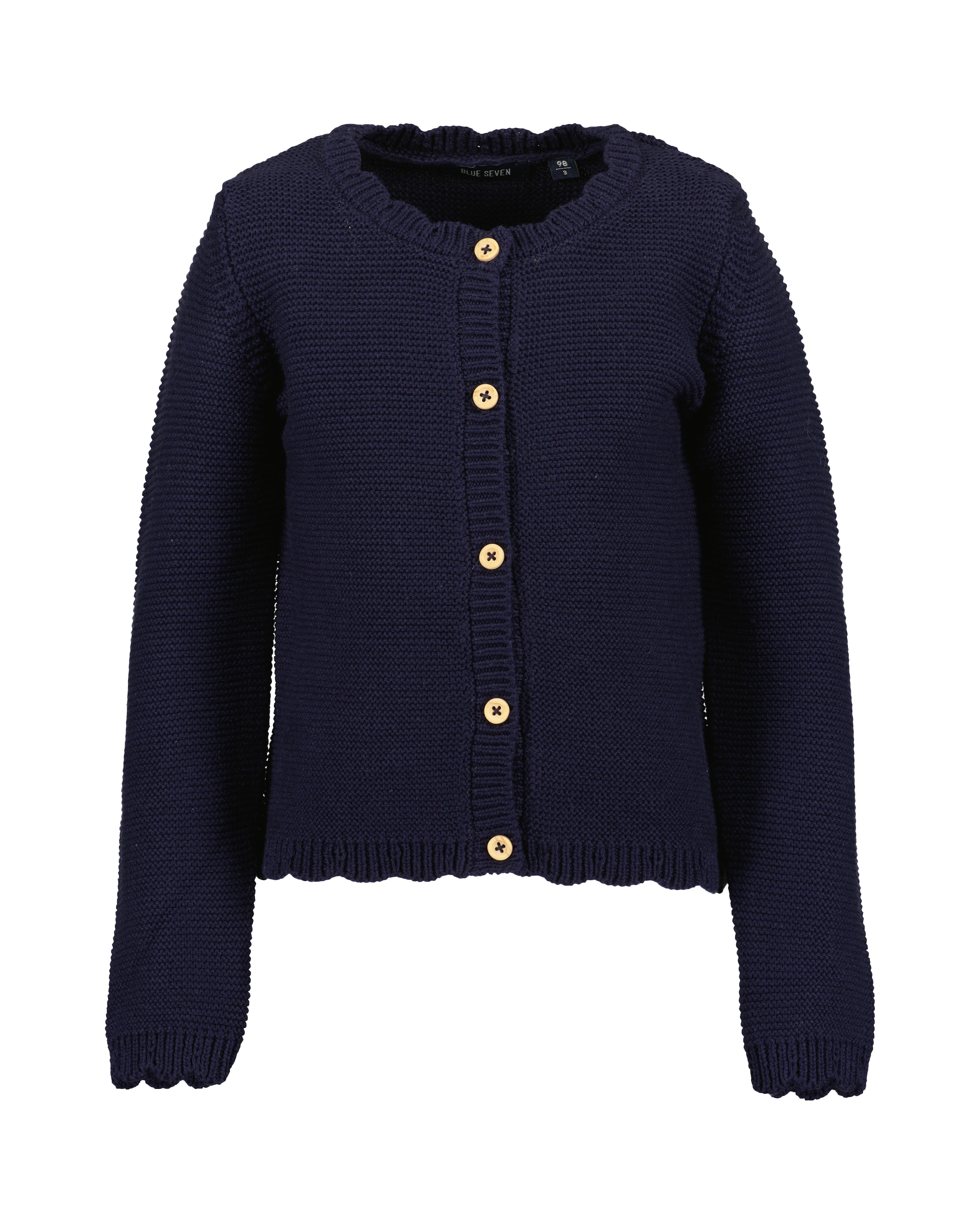 BLUE SEVEN Mädchen Cardigan, blau, Gr. 122, unifarben, Strick, Obermaterial: 100% Baumwolle, Strickjacken, mit süßen, gewellten Kanten