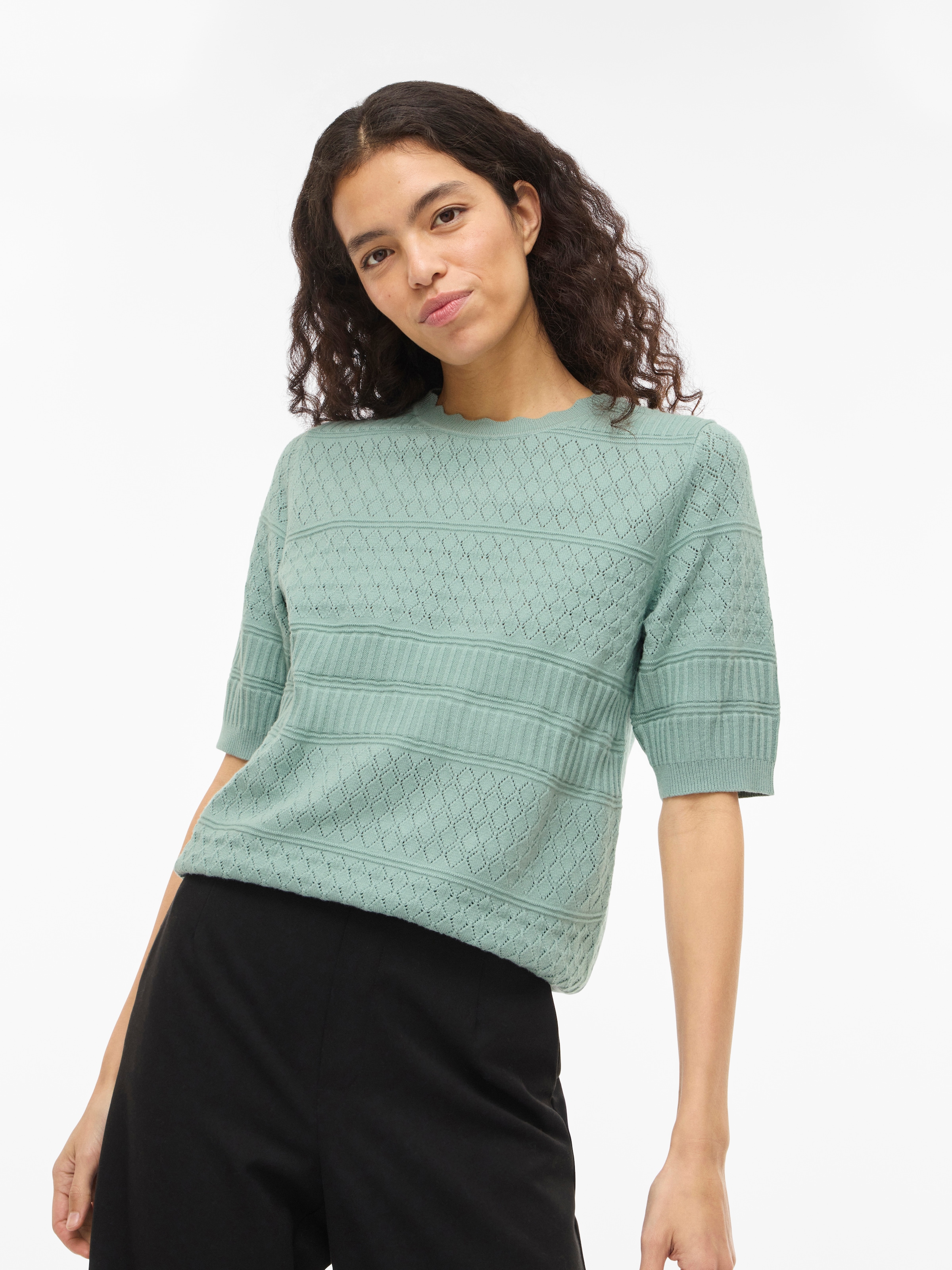 Vila 1100000002199 "VIMILOS S/S O-NECK POINTELLE TOP - NOOS"