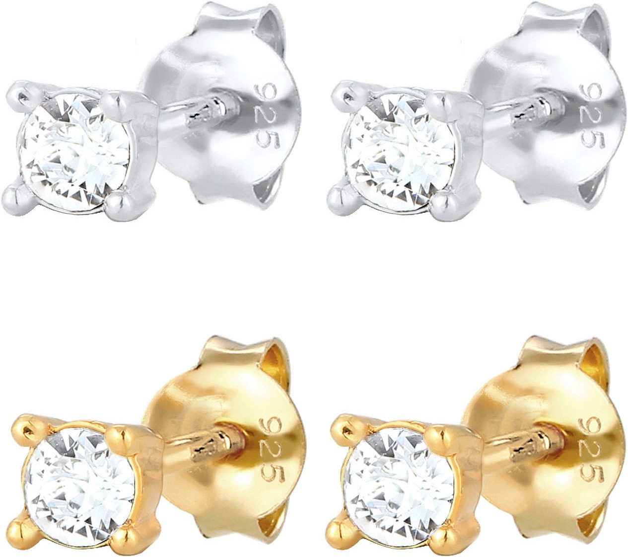 Elli Ohrstecker-Set »Schmuck Geschenk Silber 925 Ohrringe, 0308981219«, (Set, 4 tlg.), mit Glasstein